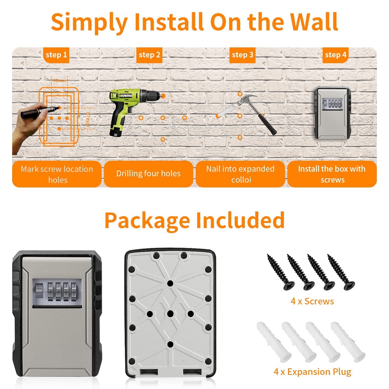 UPGRADE Extra Large Key Lock Box - Heavy Duty Weatherproof Wall Mount Key Safe for Car Keys, House Keys & Fobs - Secure Key Storage Box for Indoor & Outdoor Use - Garage, Garden, Store, Vacation Home Security (1, Grey) - Perfect for Key Exchange, Rental Properties & Emergency Access