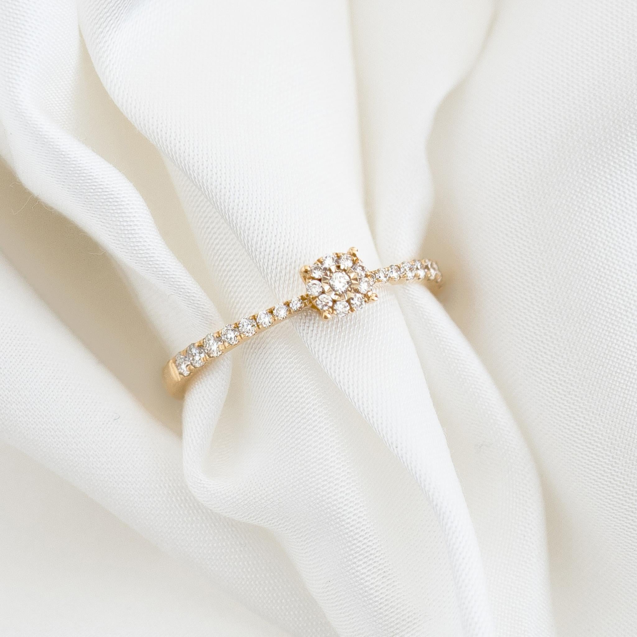 14K Gold Round Cluster Diamond Ring for Women - Elegant Bridal & Engagement Jewelry Gift for Her
