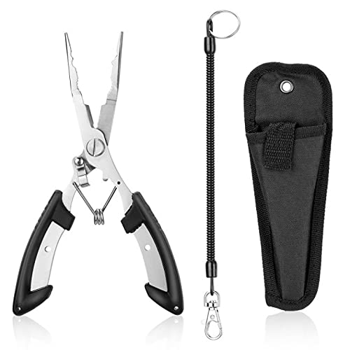 Premium Aluminum Fishing Pliers Set - Saltwater Resistant Fish Lip Gripper with Sheath & Telescopic Lanyard - Ideal Fishing Gear & Gifts for Men - Perfect for Fly Fishing, Saltwater Angling & Outdoor Adventures