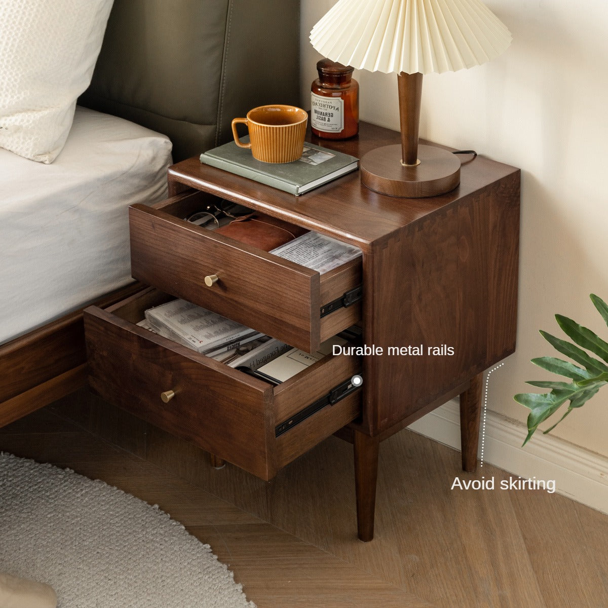 Premium Black Walnut Solid Wood Nightstand - Handcrafted Bedside Table with Drawer | Perfect for Bedroom, Living Room & Guest Room Decor