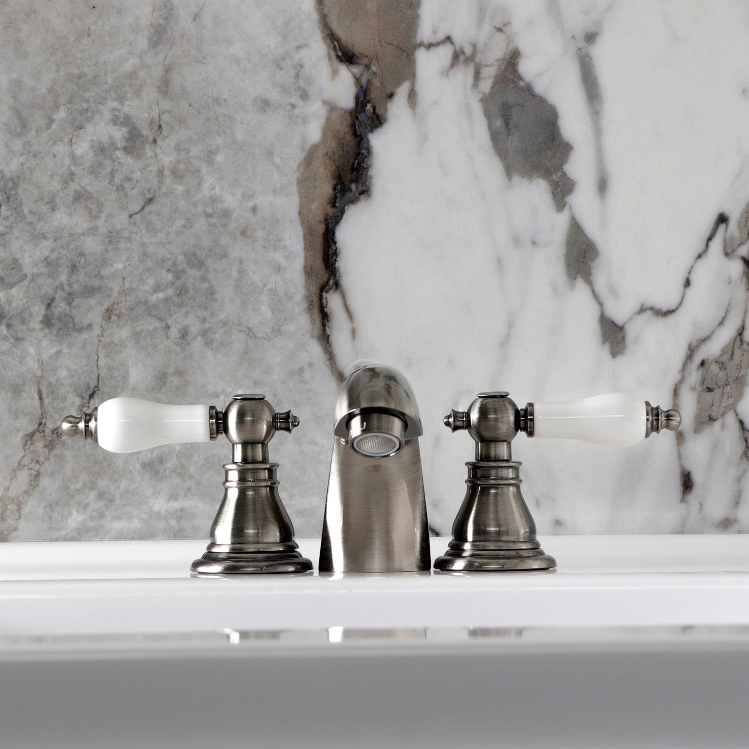 American Patriot KB953APL 3-Hole Deck Mount Mini Widespread Bathroom Faucet - Two Handle Design with Pop-Up Drain - Black Stainless Steel - Perfect for Small Bathroom Sinks and Powder Rooms