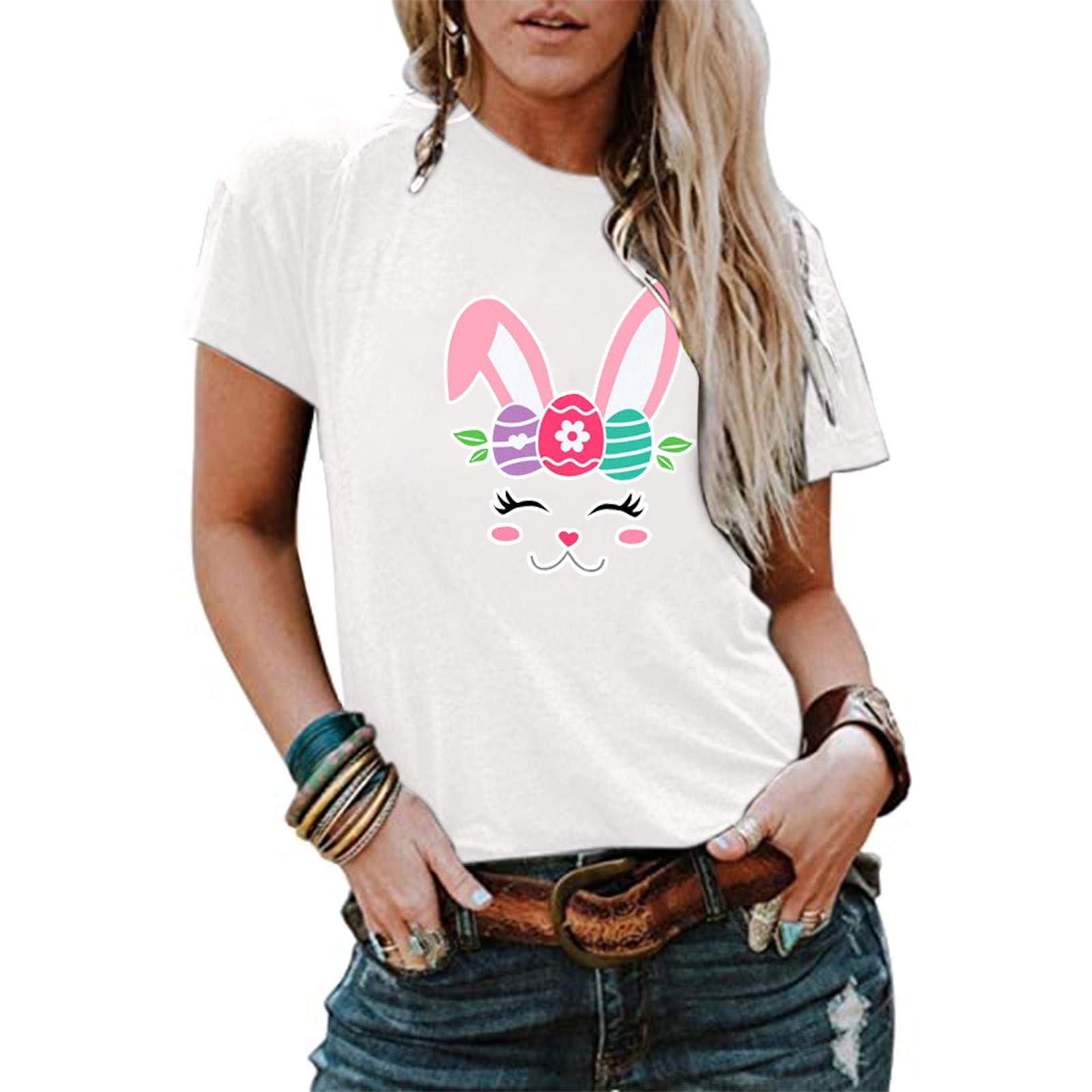 Funny Easter T-Shirts for Women - Casual Loose Fit Printed Short Sleeve O-Neck Blouse | Perfect for Easter Celebrations, Spring Outfits & Casual Wear