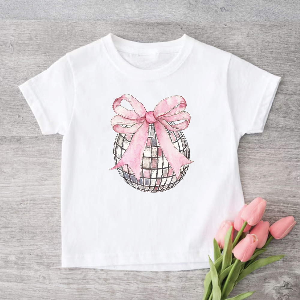 Coquette Disco Ball Kids T-Shirt | Cute Glitter Graphic Tee for Girls | Birthday Party & Dance Outfit