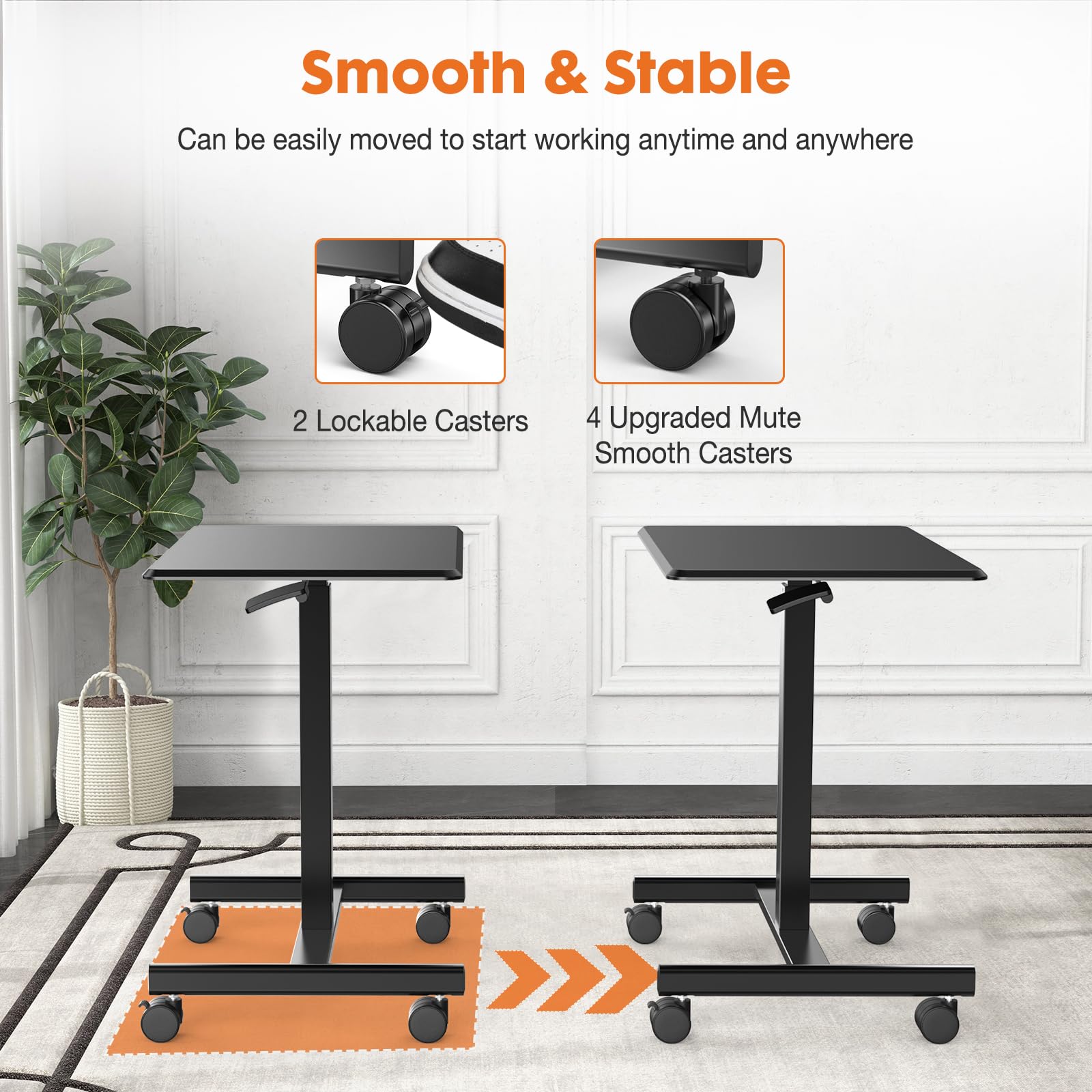 Adjustable Height Rolling Standing Desk - Mobile Overbed Table & Teacher Podium with Wheels, Portable Laptop Computer Cart for Home Office, Classroom, Dorm - Perfect for Remote Work, Online Teaching & Hospital Use