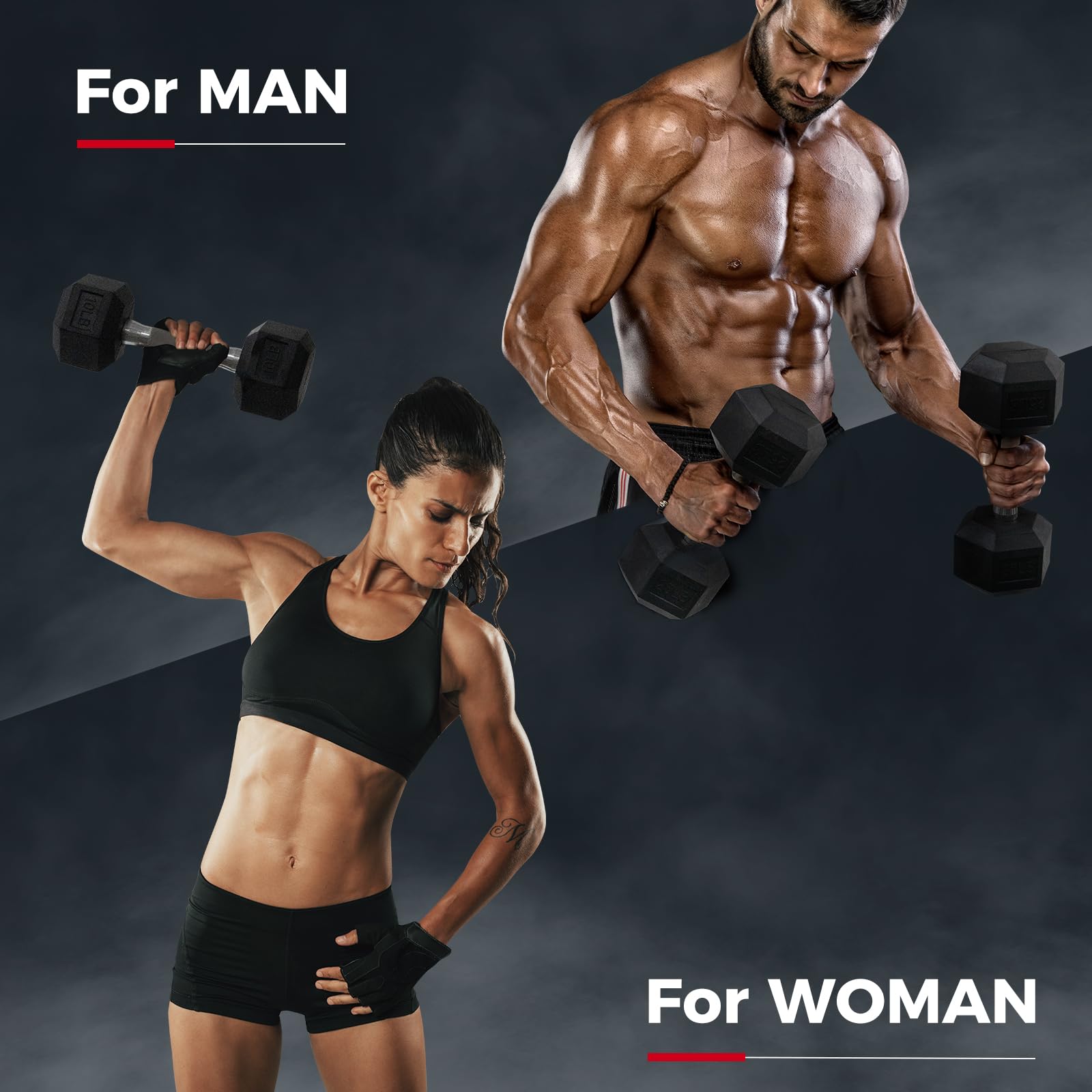 RitFit 5-300LBS Rubber Encased Hex Dumbbell Set with Optional Rack - Home Gym Strength Training Equipment, Non-Slip Coated Hand Weights for Workouts, CrossFit & Weightlifting - Perfect for Home Gym, Garage, or Fitness Studio