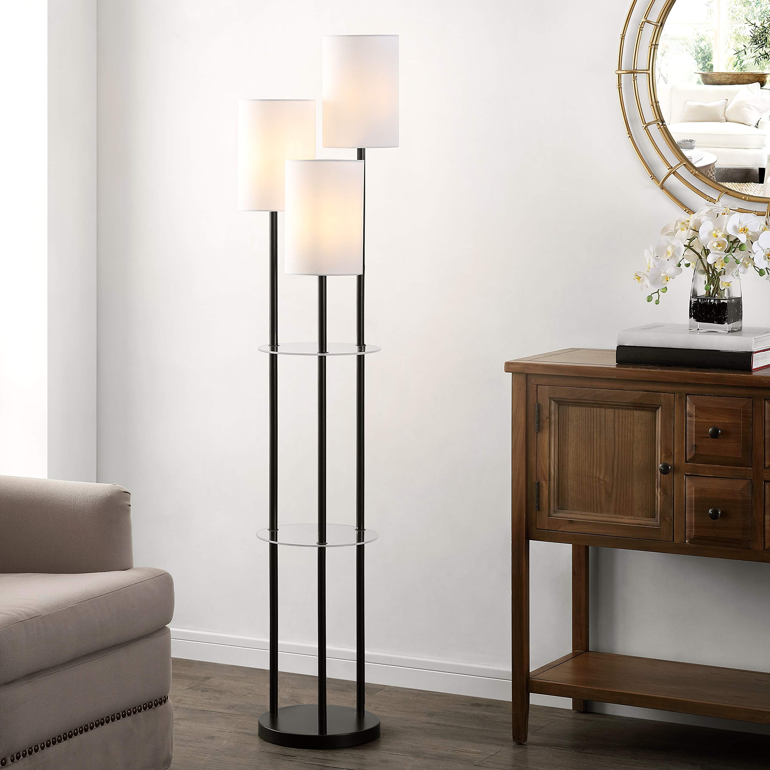 SAFAVIEH Soren 63-inch 3-Light Floor Lamp with Glass Shade & Black Iron Base - LED Bulb Included - Modern Lighting for Living Room, Bedroom & Office Decor