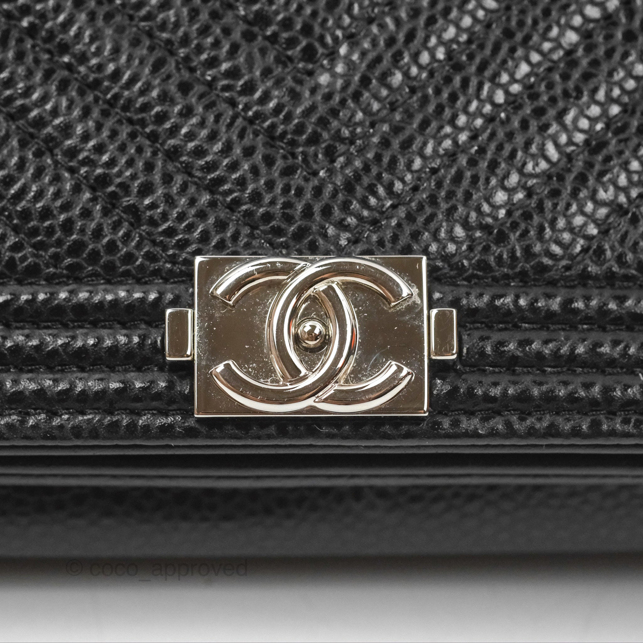 Chanel Chevron Boy Wallet on Chain WOC Black Caviar Leather with Silver Hardware - Luxury Crossbody Bag for Women, Perfect for Evening Parties & Date Nights