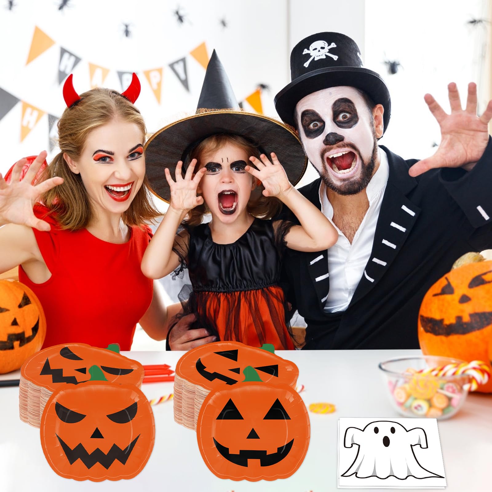 100 Pcs Halloween Paper Plates & Napkins Set - Spooky Themed Party Supplies for Halloween, Birthday, Dinner - Disposable Tableware Serves 50 Guests - Perfect for Trick or Treat, Haunted House, Costume Party Decorations