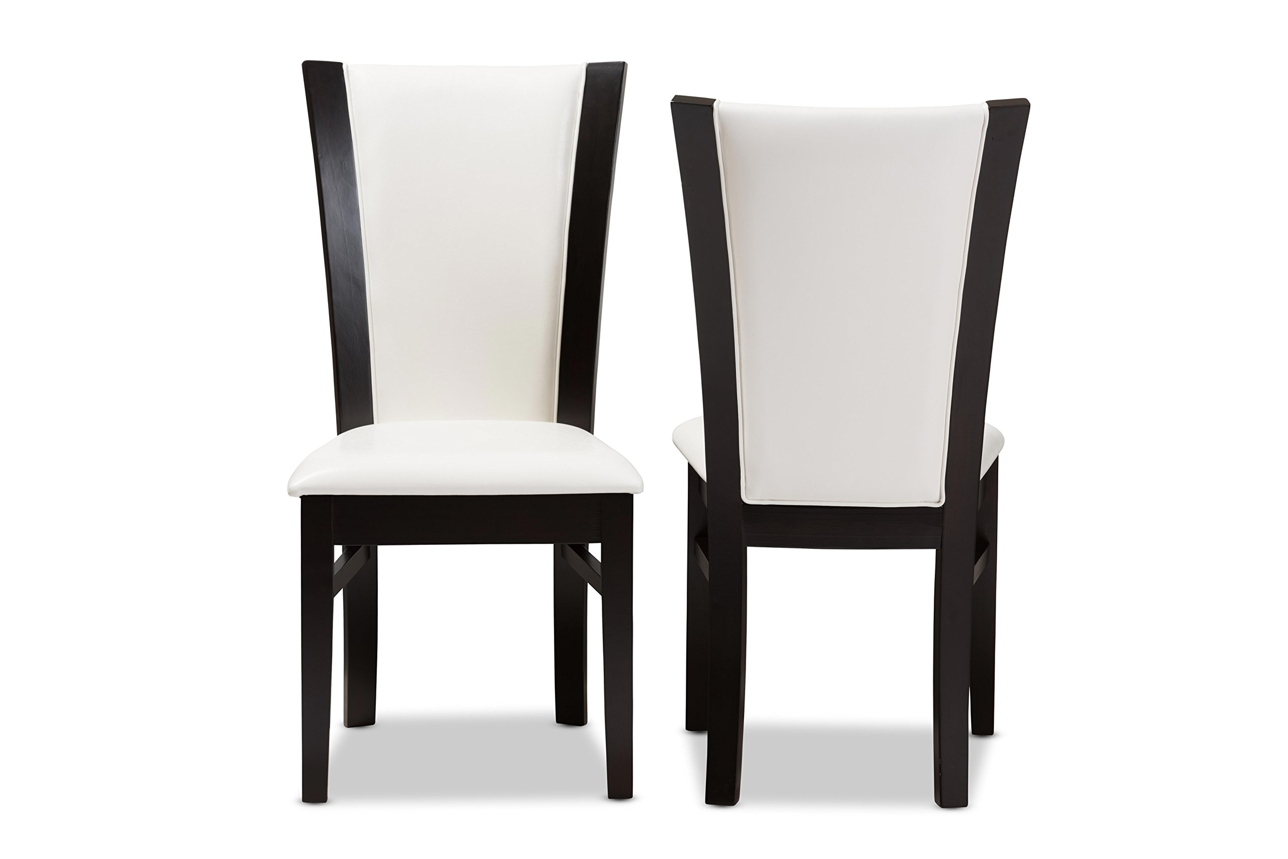 Baxton Studio Adley Dining Chair - Dark Brown Wood Frame with White Faux Leather Upholstery - Modern Kitchen & Dining Room Furniture for Home & Restaurant Use