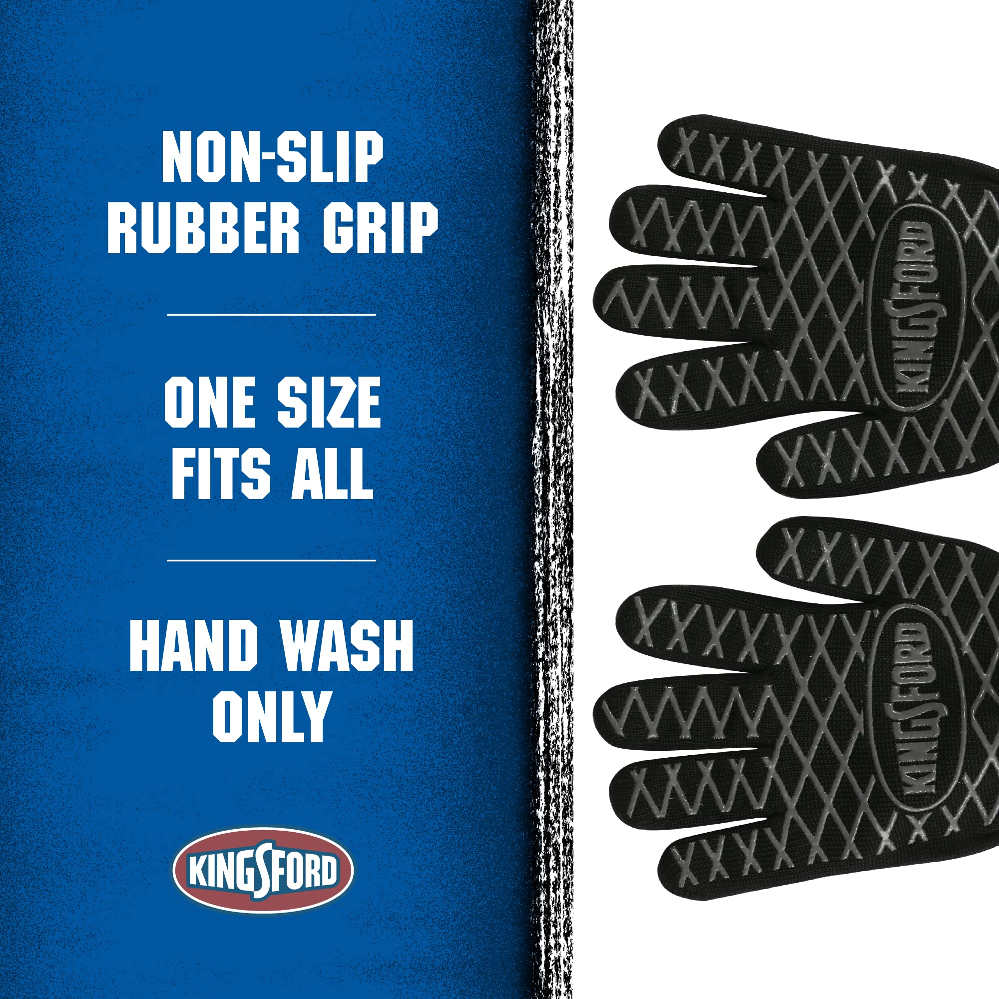 Kingsford Extreme Heat BBQ Grill Gloves (2-Pack) - Heat Resistant Silicone Grilling Gloves with Anti-Slip Grip for Barbecue & Smoker - Perfect for Grilling, Smoking, and Outdoor Cooking - Black, One Size Fits All