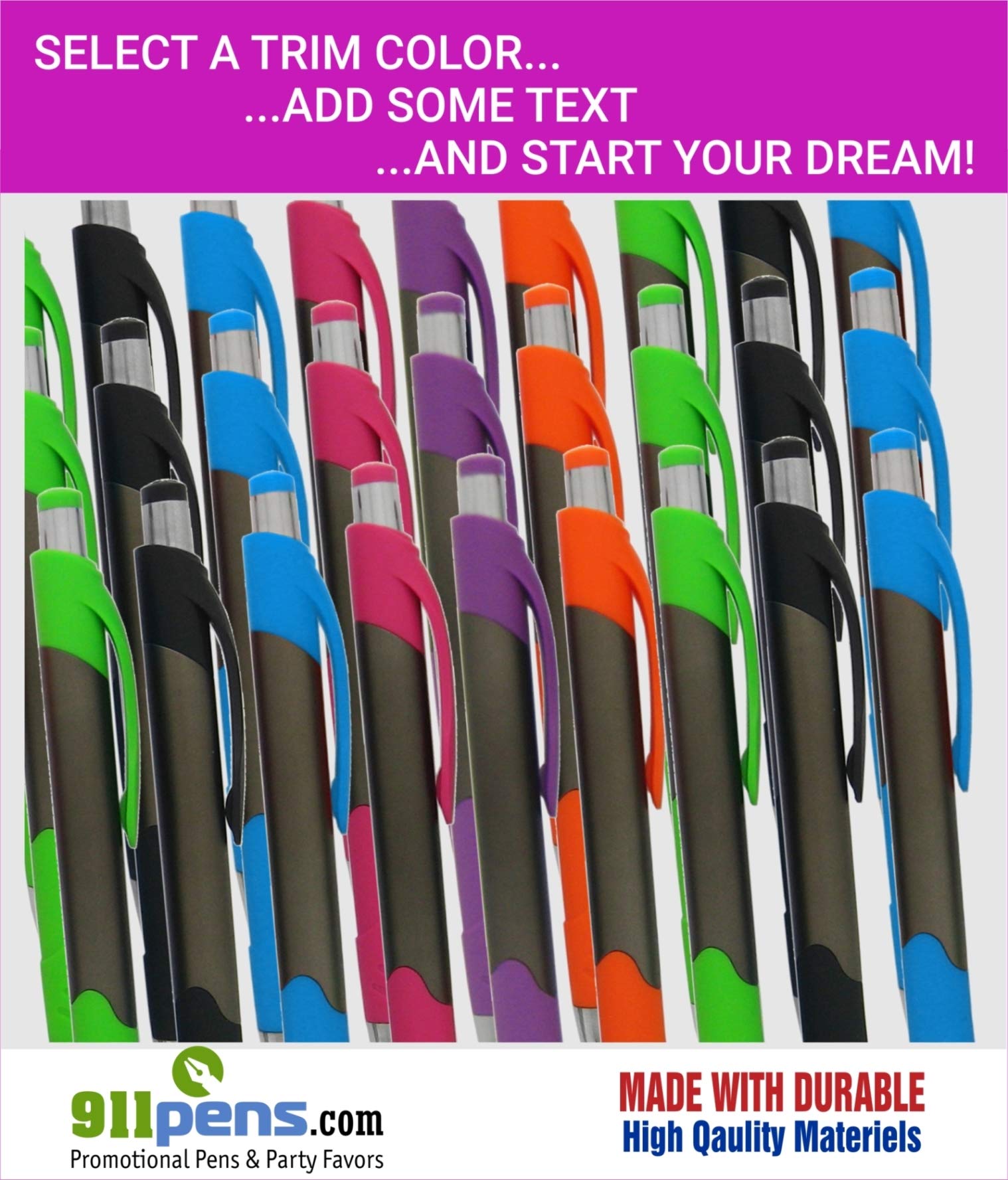 150 Pack Custom Printed Ballpoint Pens with Smooth Rubber Grip - Personalized with Your Logo & Text - Premium Promotional Branding Pens (Lavender Trim) - Ideal for Corporate Gifts, Trade Shows & Office Supplies