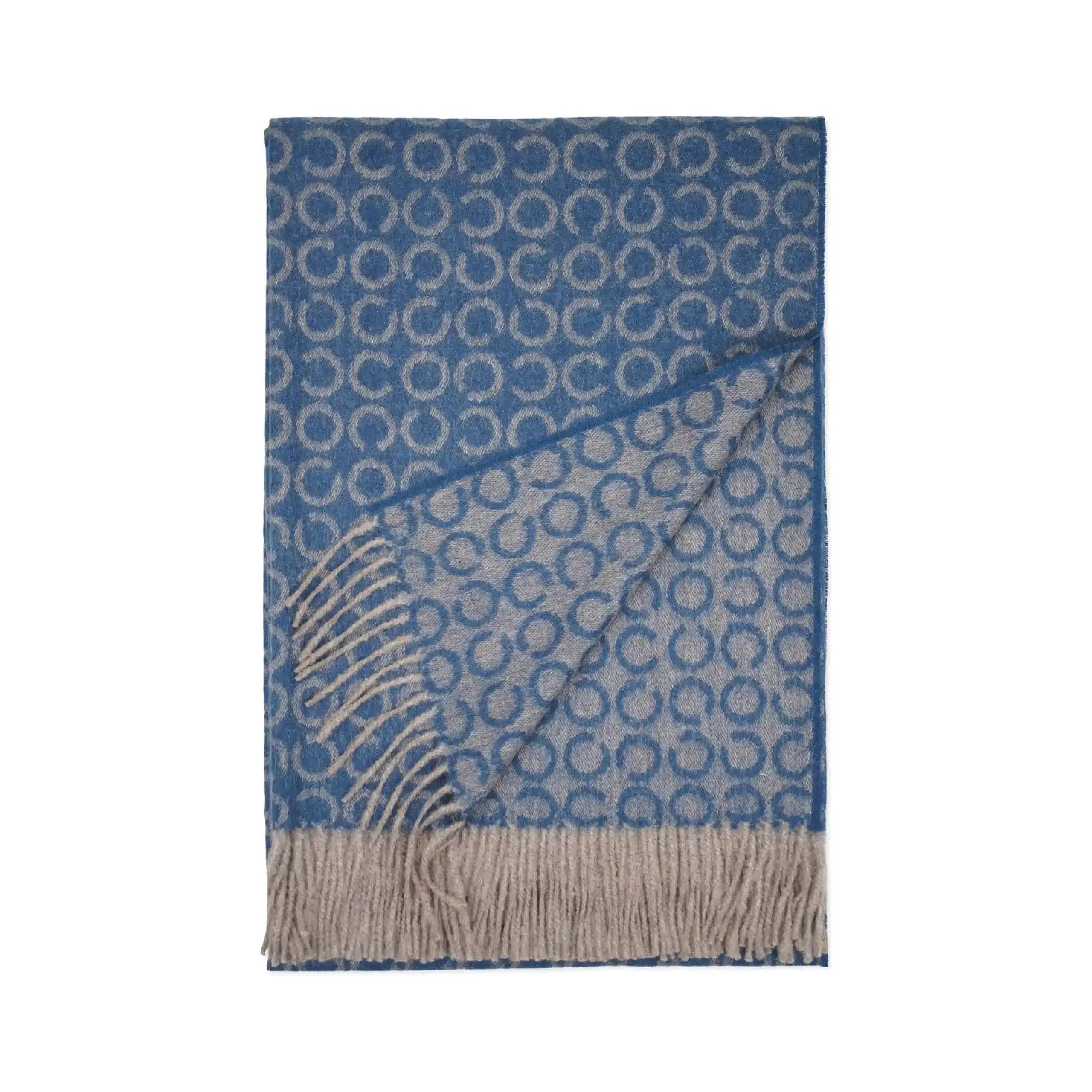 Premium 100% Baby Alpaca Wool Throw Blanket - Indigo Blue & Grey (79
