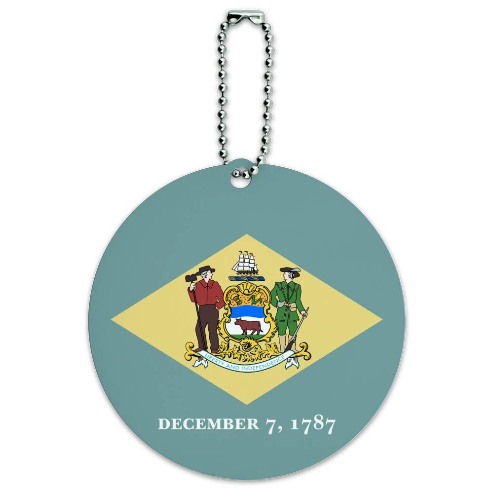Delaware State Flag Round Luggage ID Tag - Durable Suitcase Handle Tag for Travel Accessories - Perfect for Carry-On Bags, Backpacks & Suitcase Identification