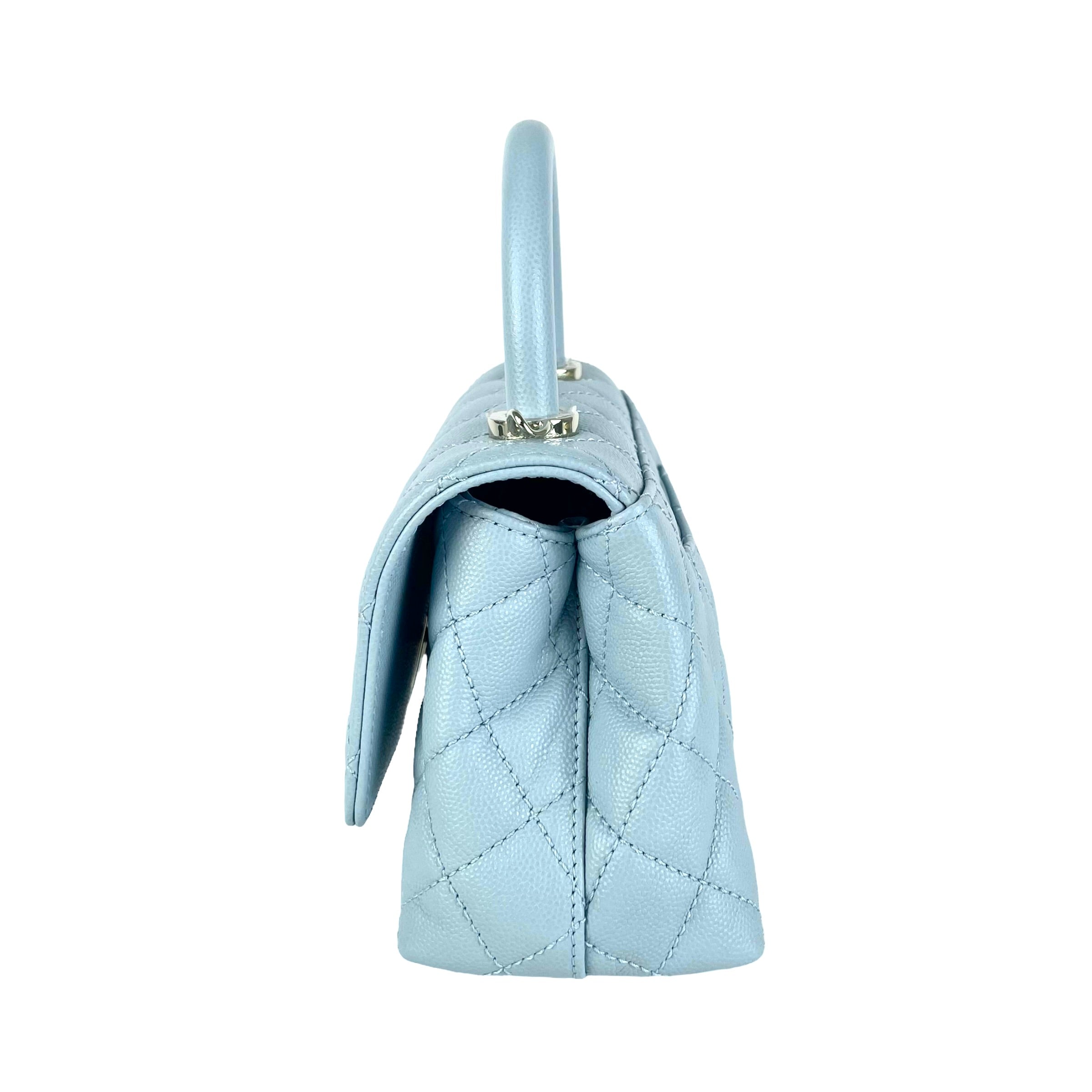 Chanel Mini Coco Handle Bag in Light Blue - Luxury Crossbody Shoulder Bag for Women, Perfect for Parties, Dates & Everyday Use