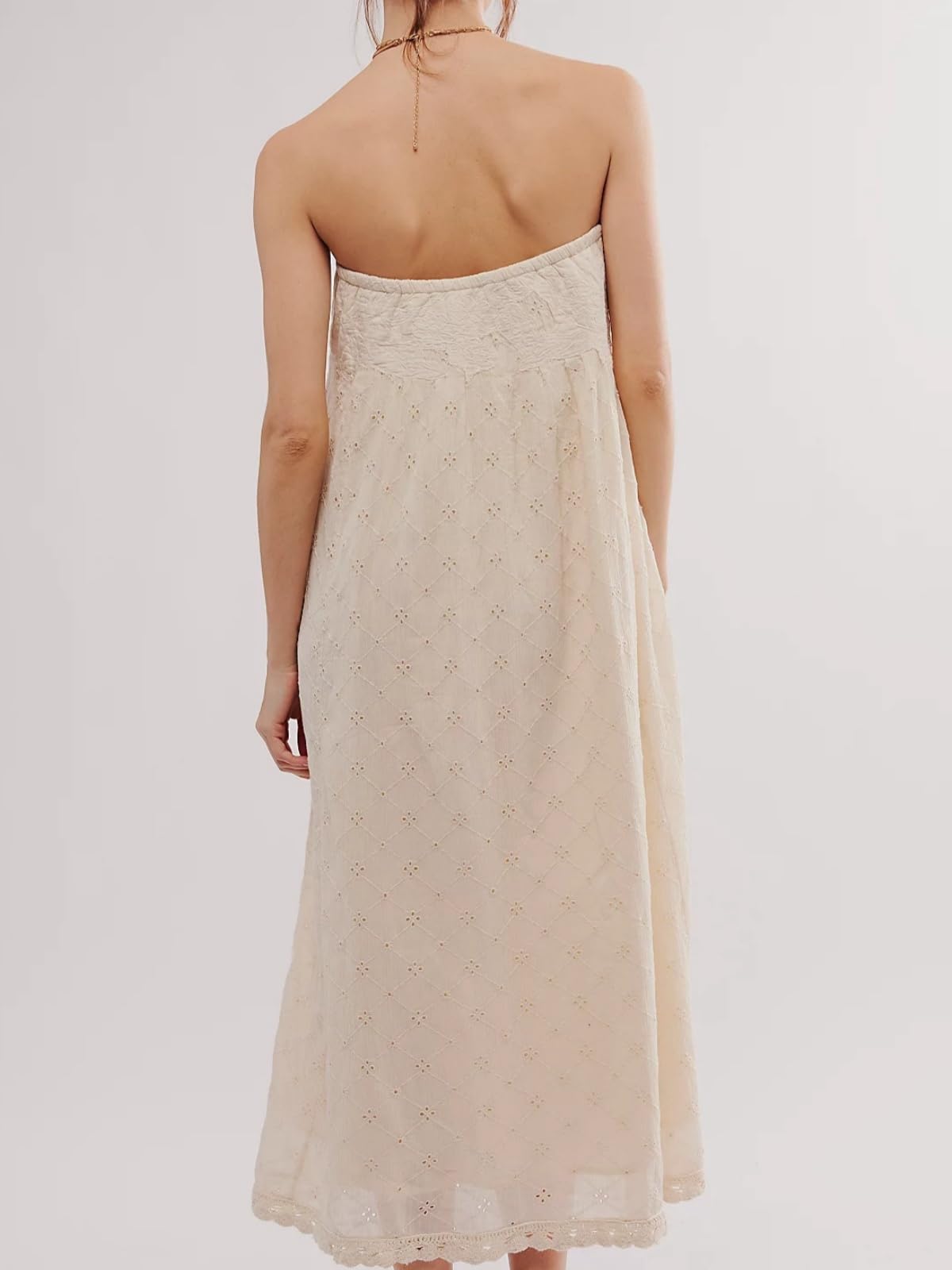 Women's Strapless Maxi Dress - Summer Off Shoulder Solid Color Hollow Out Formal Gown for Wedding Guest, Beach Party & Evening Occasions