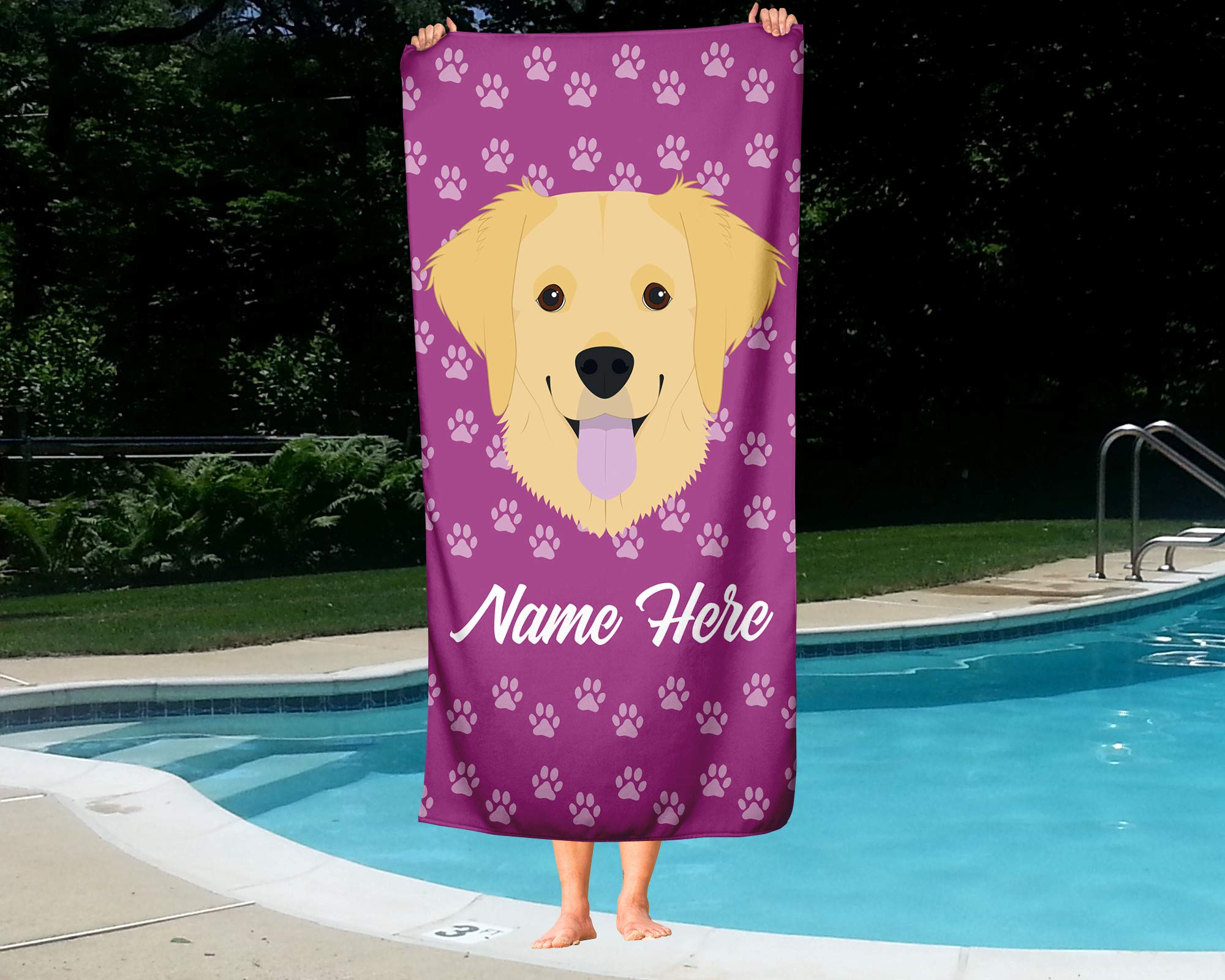 Custom Golden Retriever Beach & Bath Towels - Large & Medium Sizes - Personalized Dog Lover Towels for Travel, Pool, Spa, Gym & Home Use - Soft & Absorbent for Adults & Kids