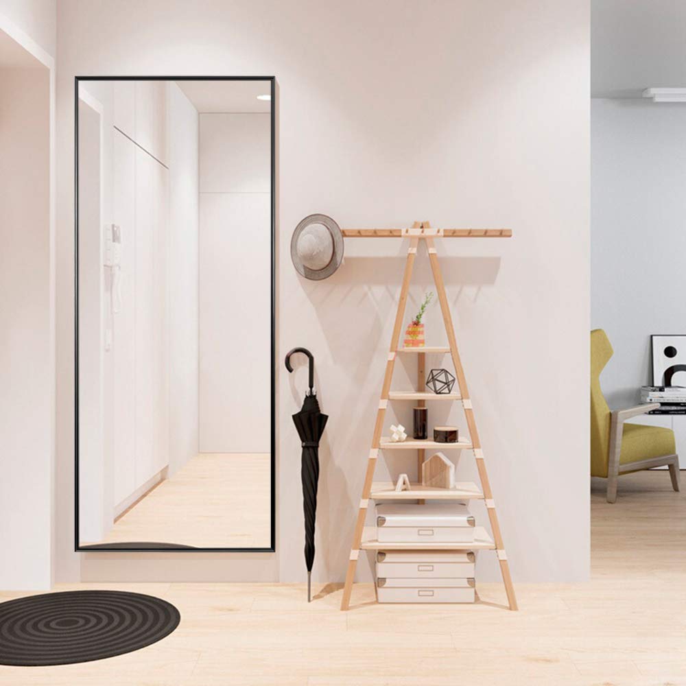 NeuType 64x21 Inch Full Length Mirror with Aluminum Alloy Frame - Shatterproof Wall Mount or Freestanding Floor Mirror - Modern Black Bathroom Mirror for Bedroom, Living Room & Dressing Area