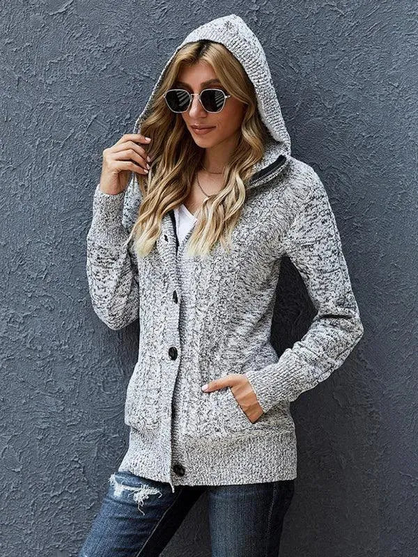 Cozy Casual Hooded Cardigan Sweater for Women - Soft Fleece Long Sleeve Open Front Jacket | Perfect for Fall, Winter, Lounge Wear & Outdoor Activities