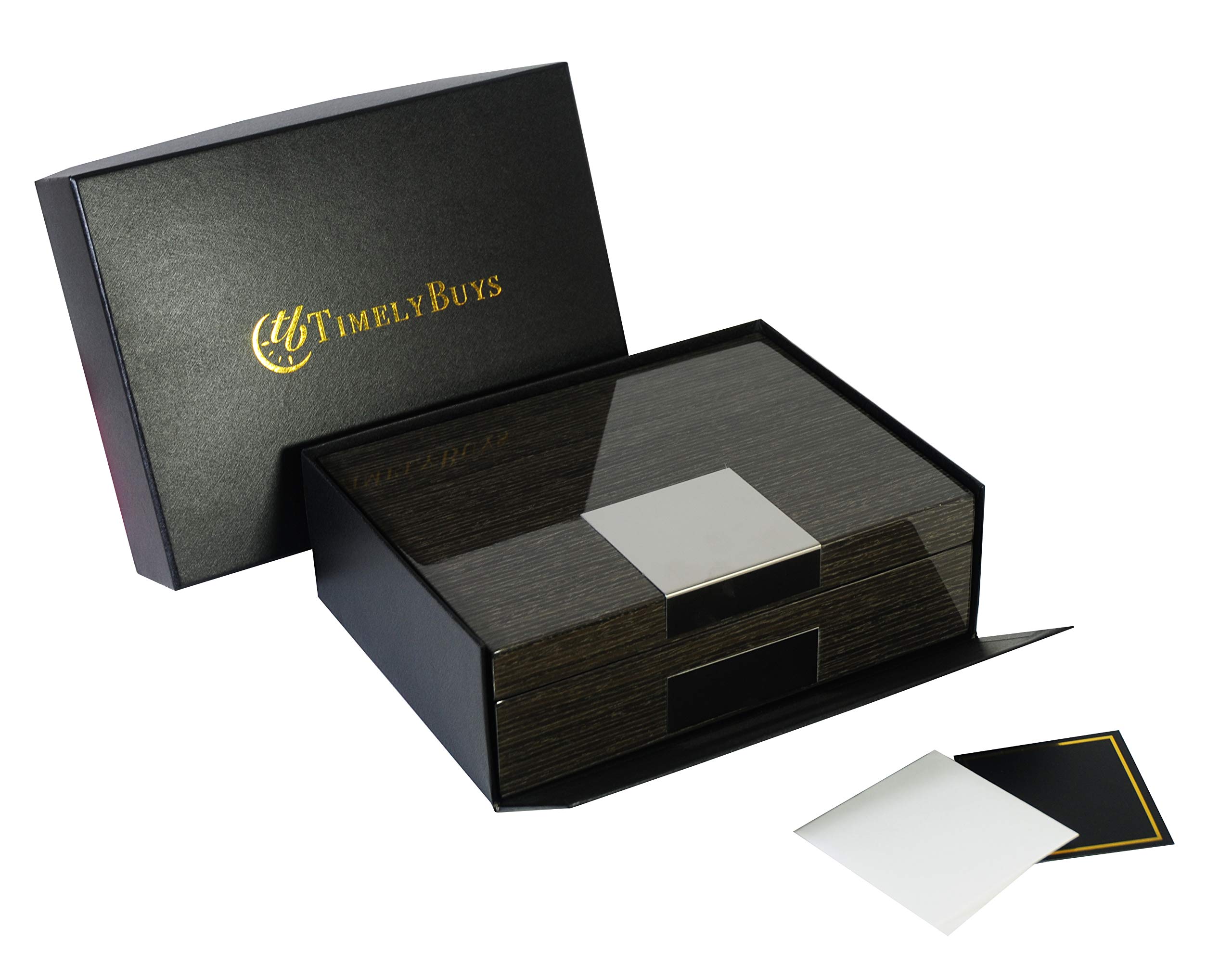 Personalized Grey Ginkgo Lacquered Wood Watch, Cufflink & Ring Storage Organizer - Men's Jewelry Box for Dresser, Travel & Gift Giving