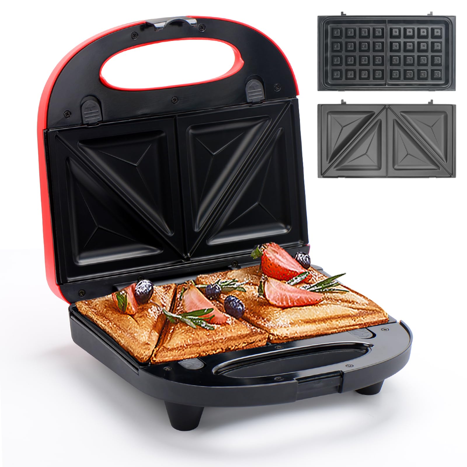 2-in-1 Sandwich & Waffle Maker with Removable Non-Stick Plates - 750W Stainless Steel Kitchen Appliance with LED Indicator & Cool Touch Handle - Perfect for Breakfast, Lunch & Snacks - Ideal for Home, Office & Dorm Cooking