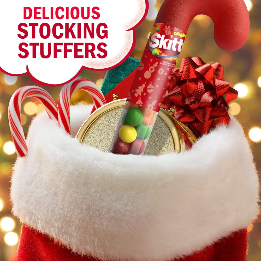 Skittles Original Christmas Chewy Candy Cane Gift - 2.6 oz Pack - Festive Holiday Treats for Stocking Stuffers & Party Favors