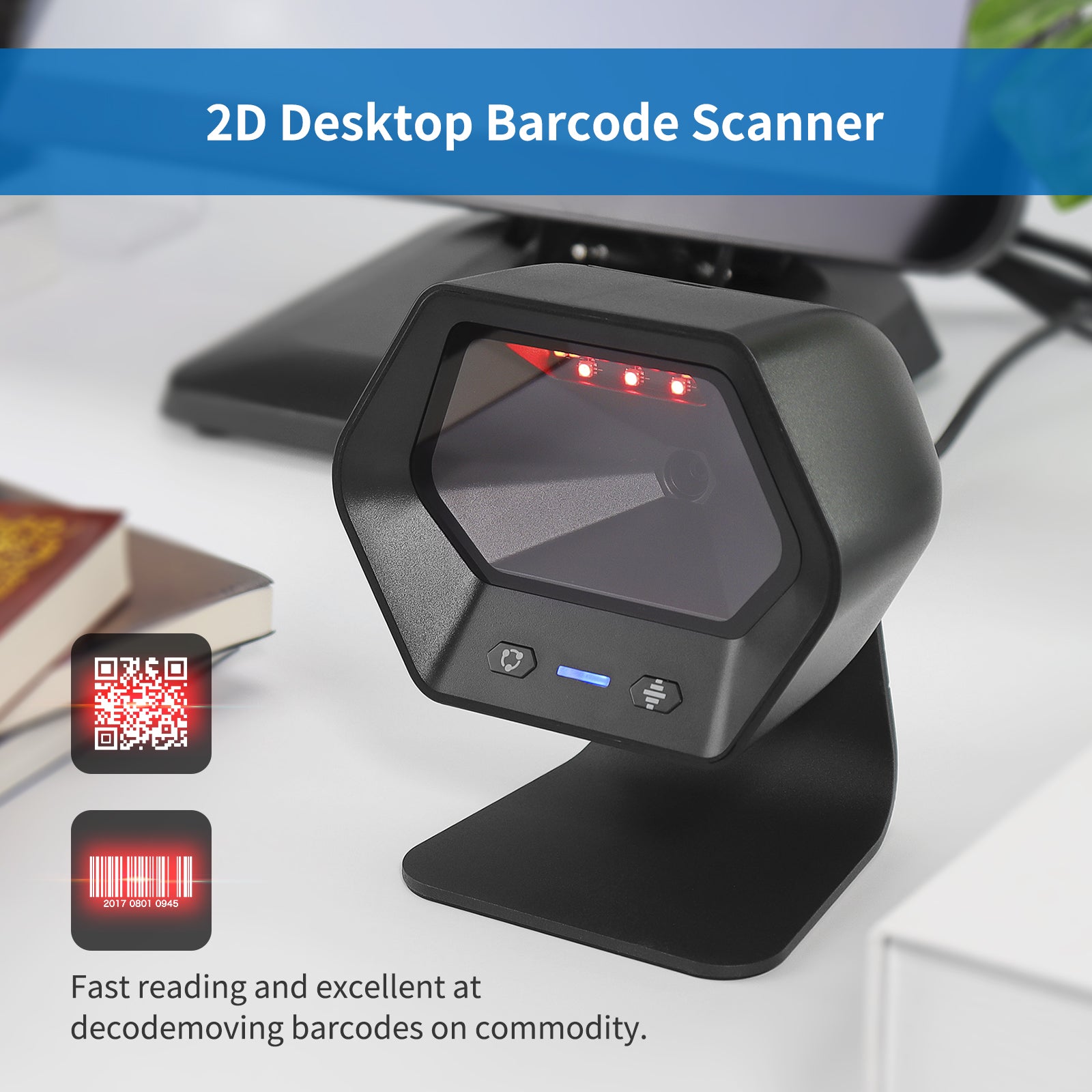 Wireless Barcode Scanner D8600 - Hands Free Bluetooth 1D/2D QR Code Reader for Retail, Warehouse & Inventory Management - Compatible with PC, Mac, Android & iOS Devices