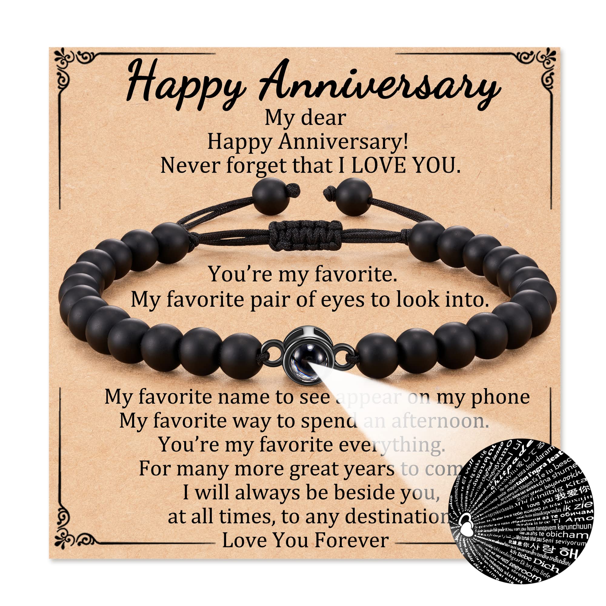 JOGDIAM Anniversary Bracelet for Men - 100 Language Love Bracelet Gift for Dad, Husband, Boyfriend - Perfect for Birthdays, Valentine's Day & Romantic Occasions
