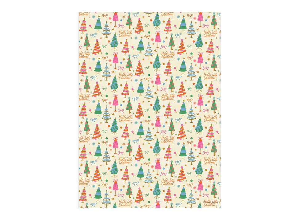 Holly Jolly Christmas Trees Holiday Wrapping Paper - Festive Gift Wrap for Christmas Presents, Party Decorations & Seasonal Crafts