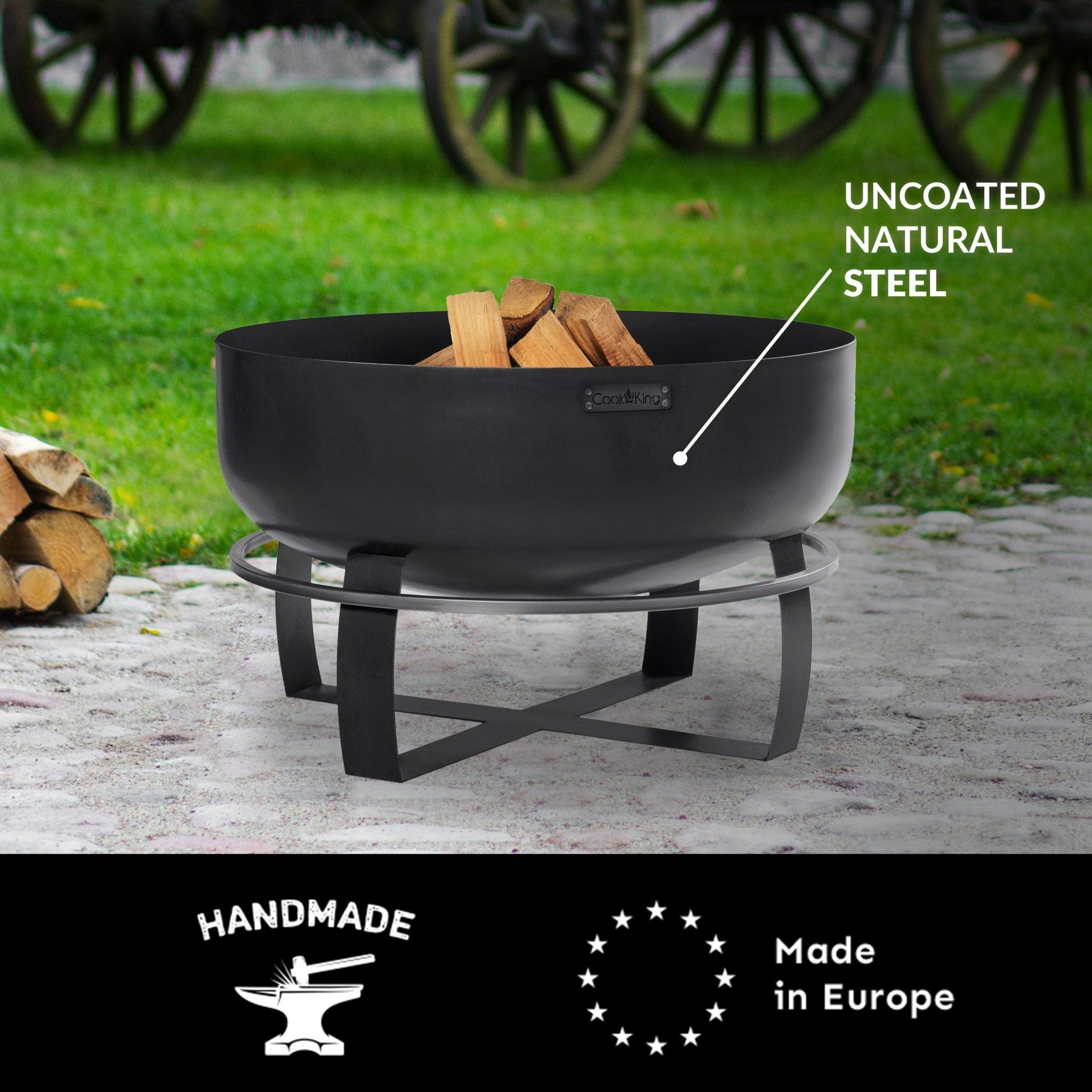 Viking 32 Inch XXL Outdoor Fire Pit - Heavy Duty Steel Fire Bowl for Backyard, Patio, Camping & Garden Gatherings