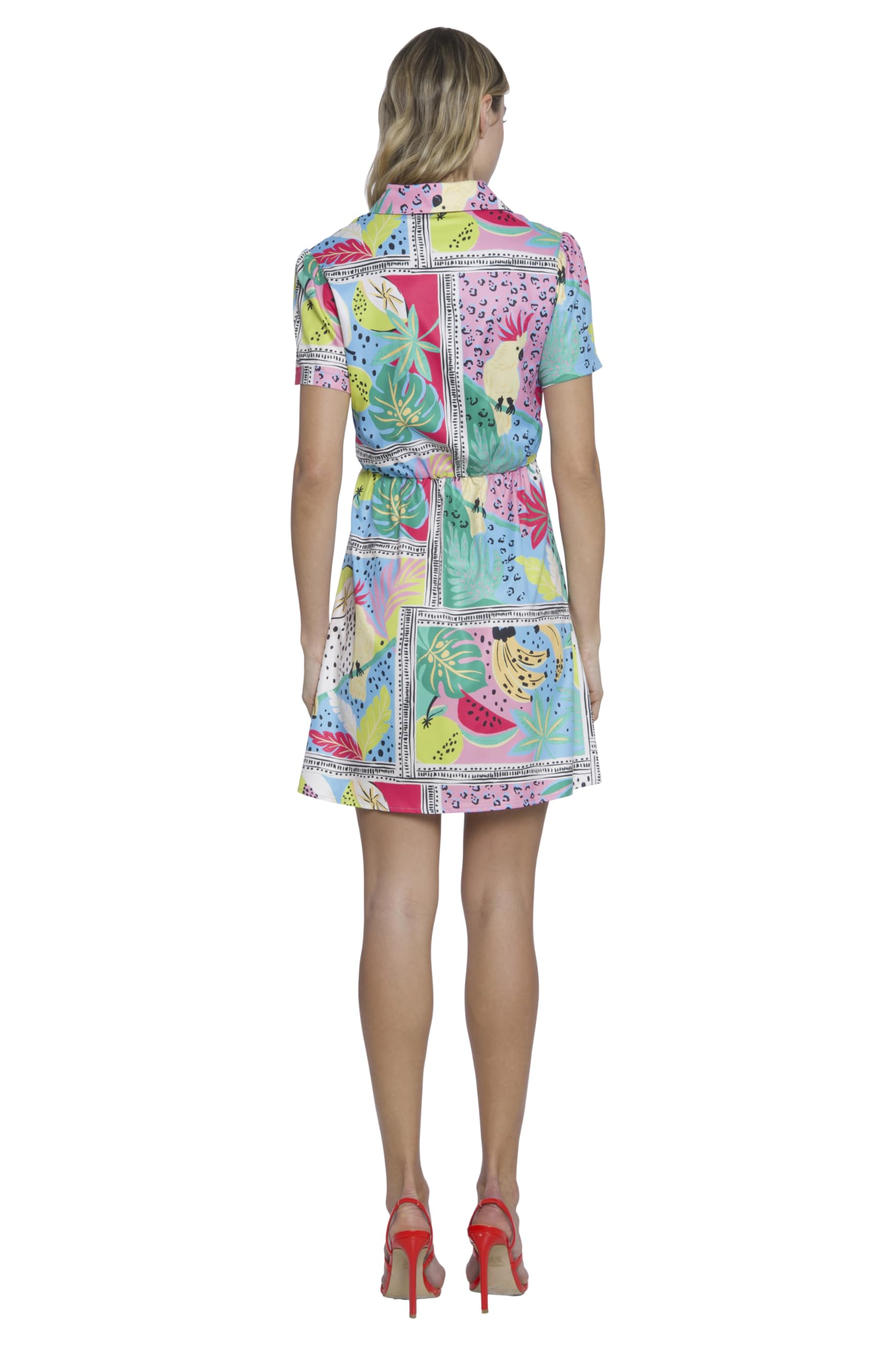 Donna Morgan Women's Short Sleeve Collared Shirt Dress with Tie Detail & Elastic Waist | Casual Summer Dress for Work, Beach, and Outdoor Activities