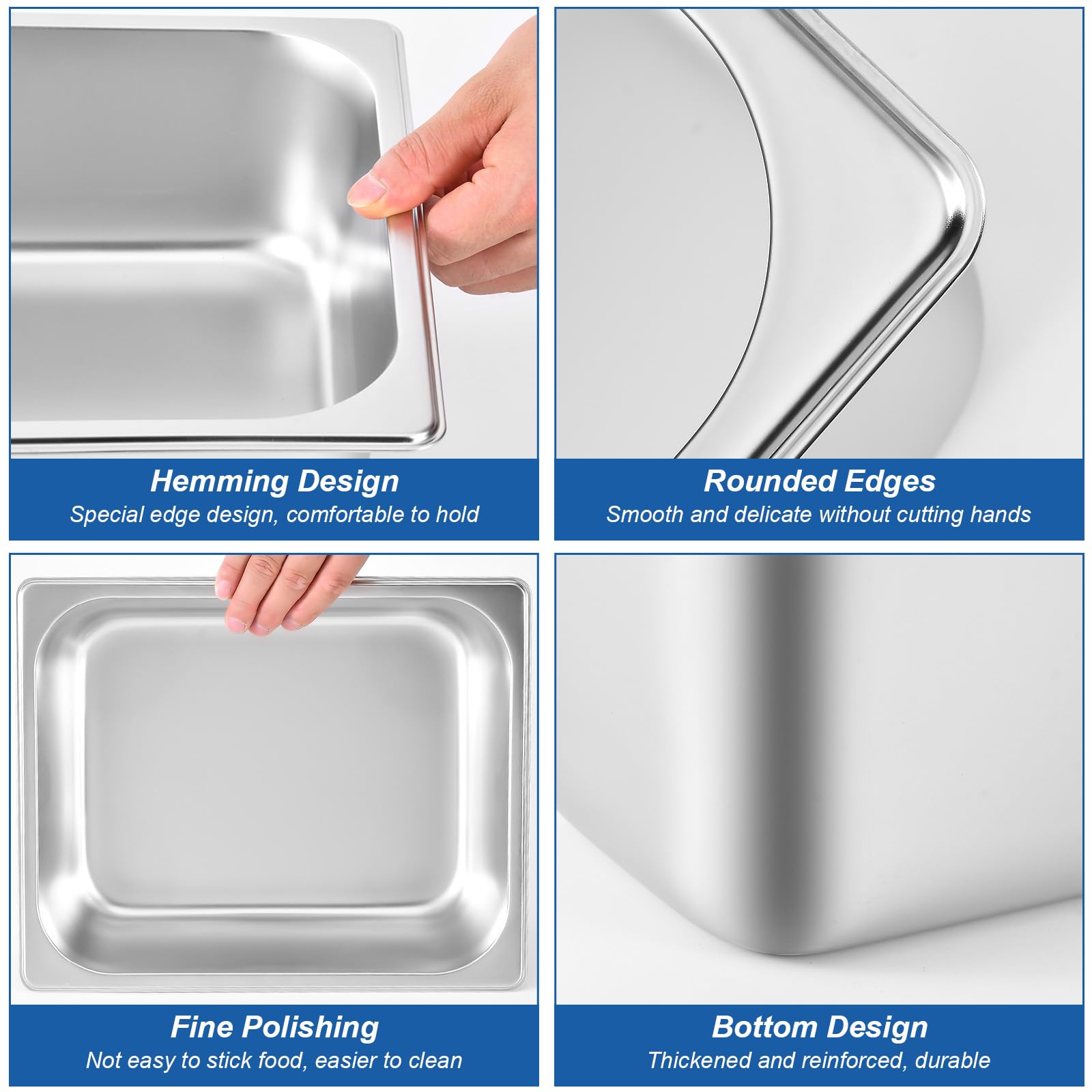 8-Pack Stainless Steel Steam Hotel Pans - 1/2 Size, 4