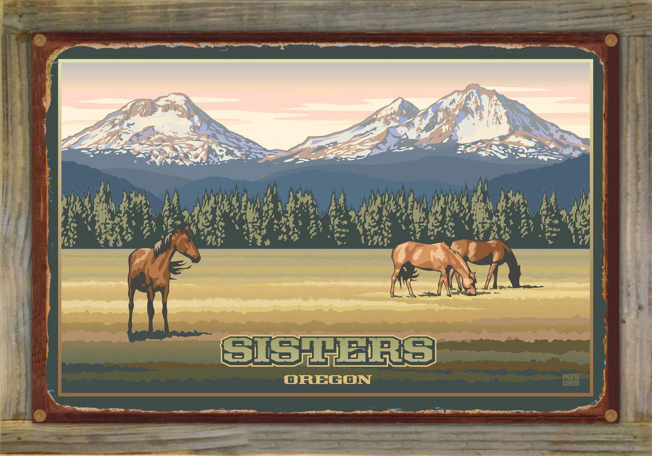 Rustic Metal Print on Reclaimed Barn Wood - Oregon Mountains Landscape Art by Paul Leighton | 11.5x17.5 Inch Wall Decor for Cabin, Farmhouse & Office | Travel Inspired Artwork from Sisters, Northwest