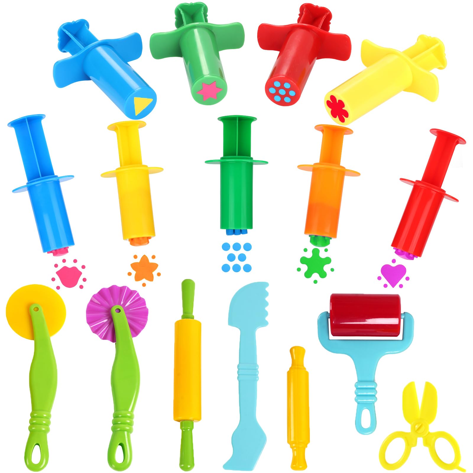 Oun Nana 16-Piece Playdough Tools Set for Kids - Dough Extruders, Scissors, Rollers & Cutters - Fun Plastic Play Dough Accessories (Random Colors) - Perfect for Creative Play, Preschool Learning & Sensory Activities