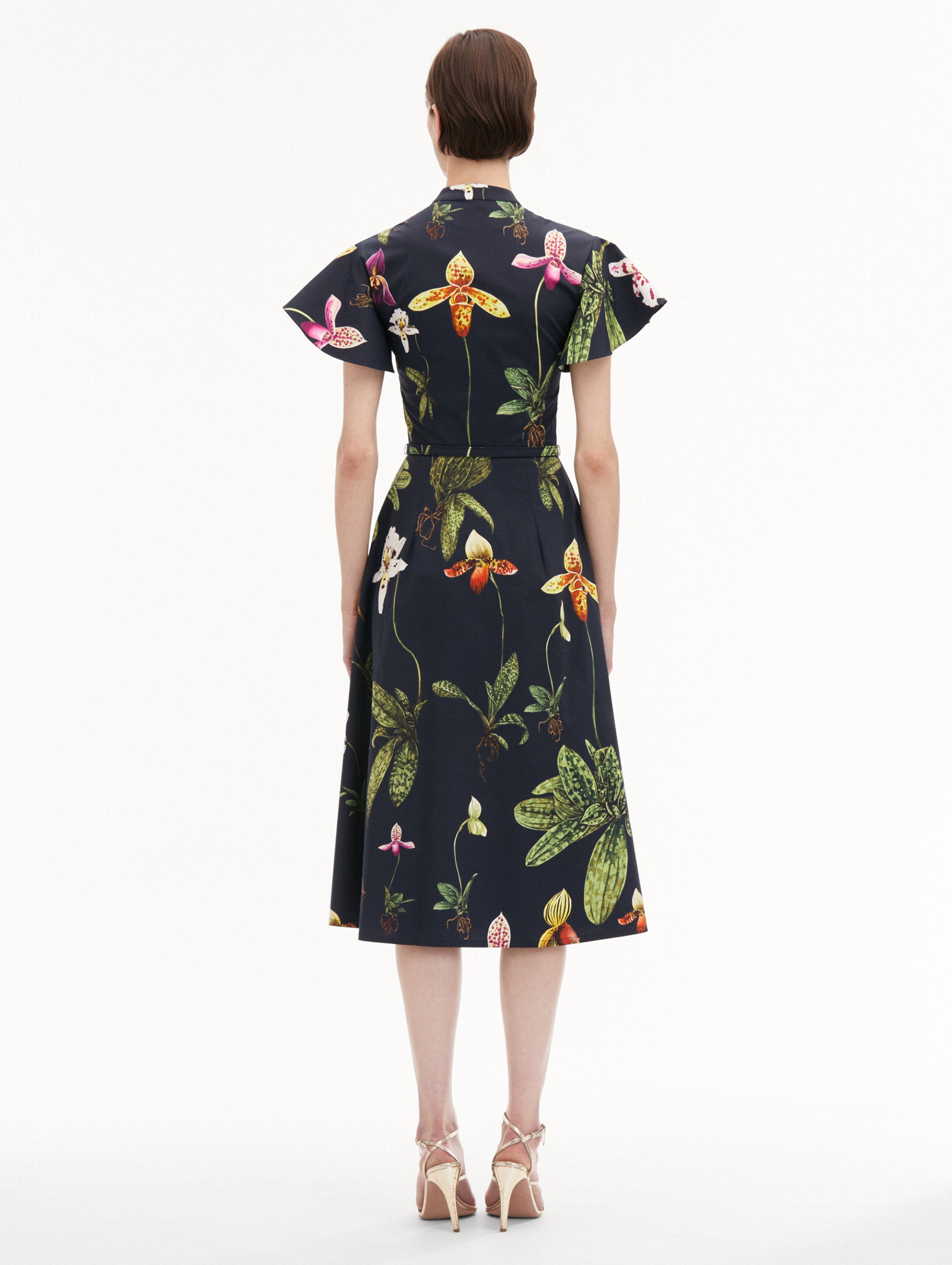 Orchid Cotton Poplin Short Sleeve Dress for Women - Floral Print Summer Casual Dress for Outdoor, Beach & Vacation Wear