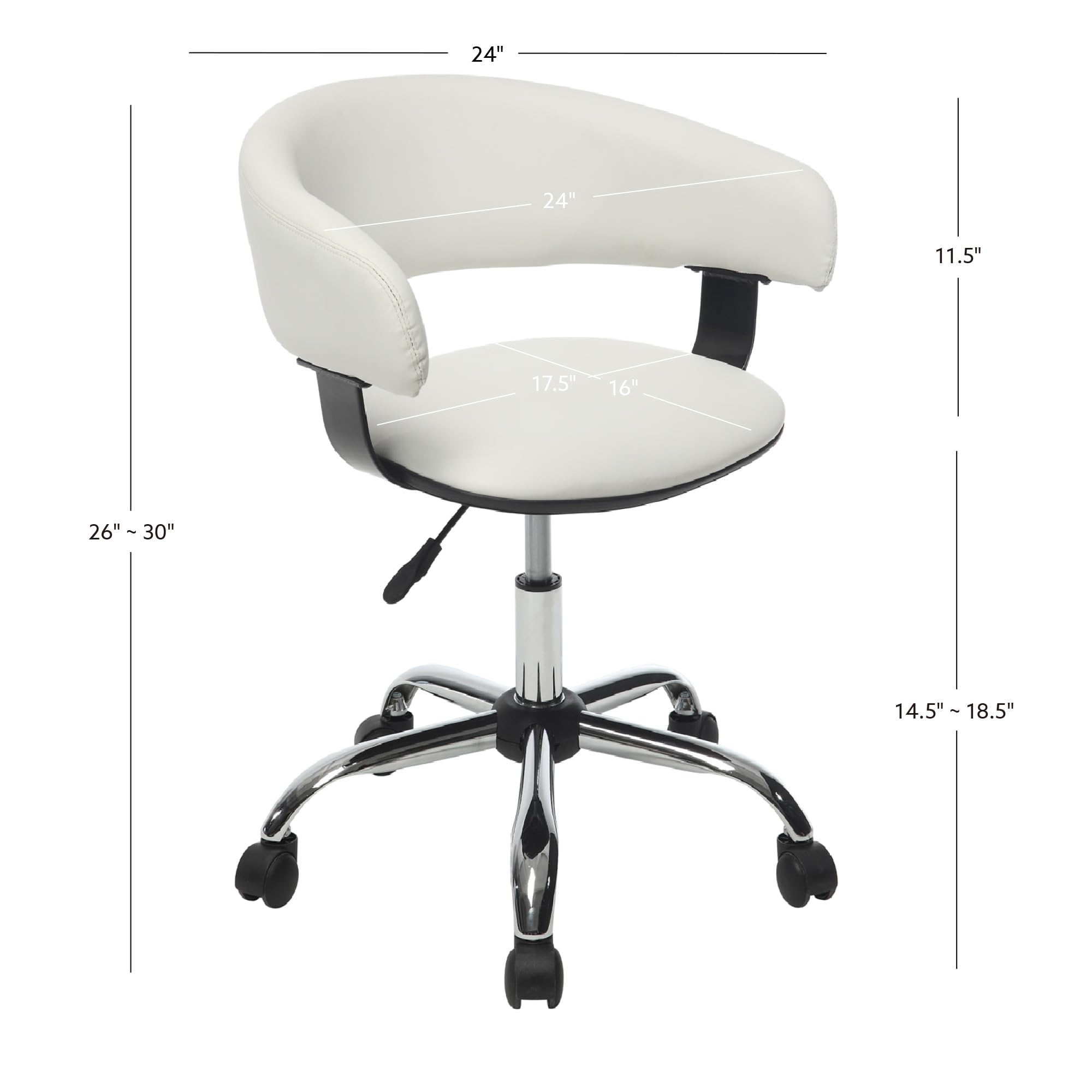 Powell Gas Lift Desk Chair - Adjustable Office Chair with Ergonomic Design, White Medium - Perfect for Home Office, Study, and Workspace Comfort