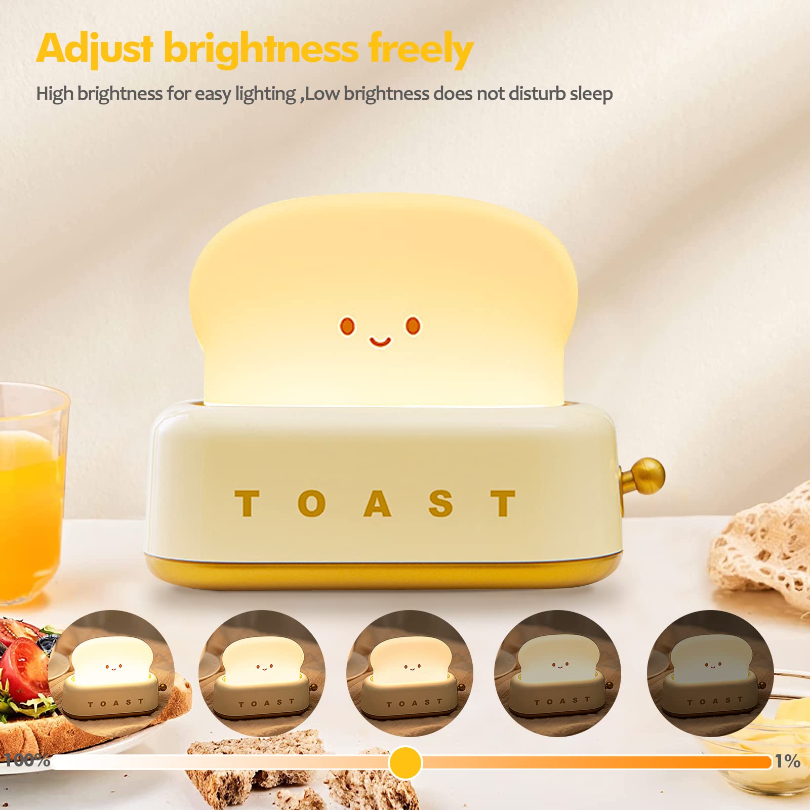 QANYI Small Table Lamp - Cute Toast Bread LED Night Light with Timer & Rechargeable Battery, Warm White Bedside Lamp for Kids Room, Nursery, Dorm - Perfect Birthday Gift for Boys & Girls (Home Decor, Reading Light, Nightstand Companion)