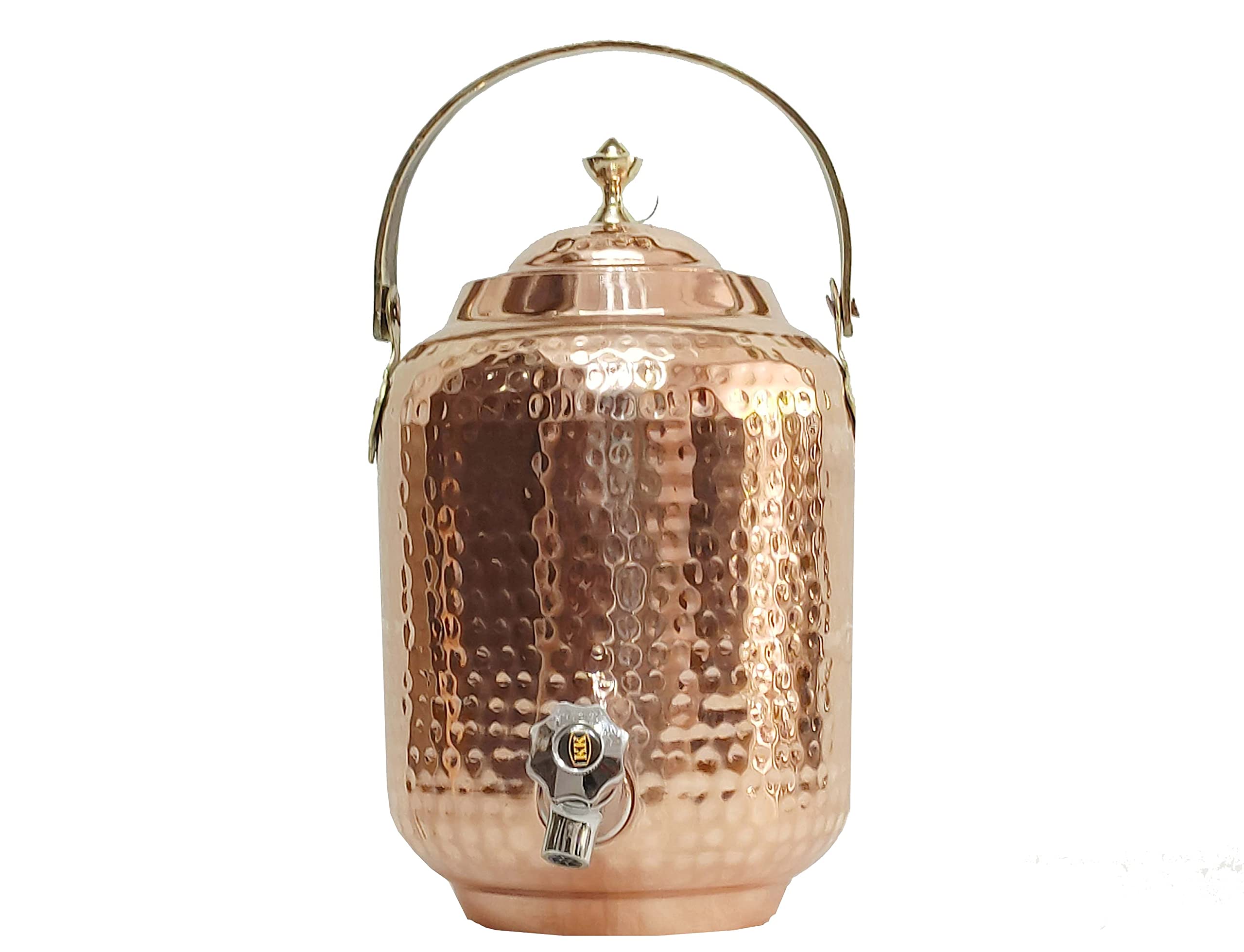 Handcrafted Pure Solid Copper Ayurvedic Matka Water Pot - 5L Traditional Fiber & Metal Water Storage Dispenser with Tap & 2 Glass Cups - Perfect for Home, Office & Ayurvedic Wellness Rituals