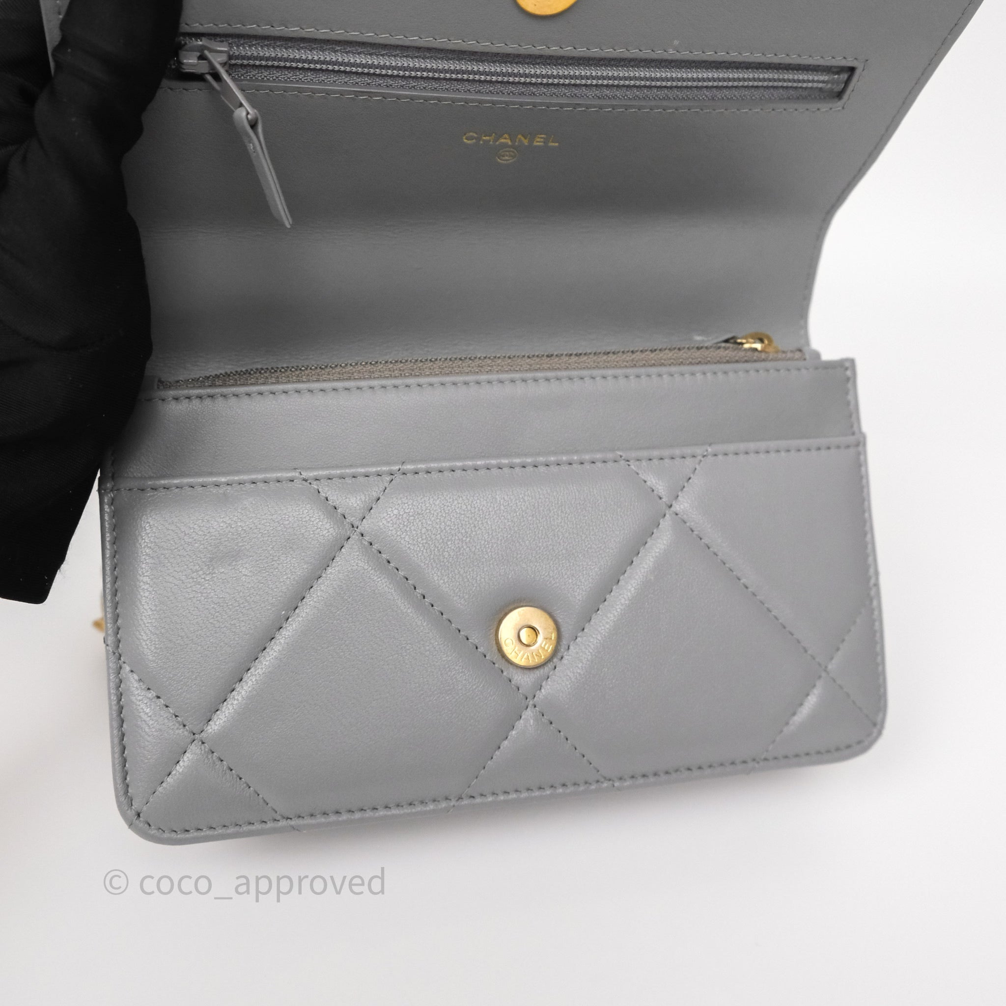 Chanel 19 Wallet on Chain WOC Grey Lambskin Mixed Hardware Crossbody Bag - Luxury Designer Handbag for Women, Perfect for Evening Out & Daily Use