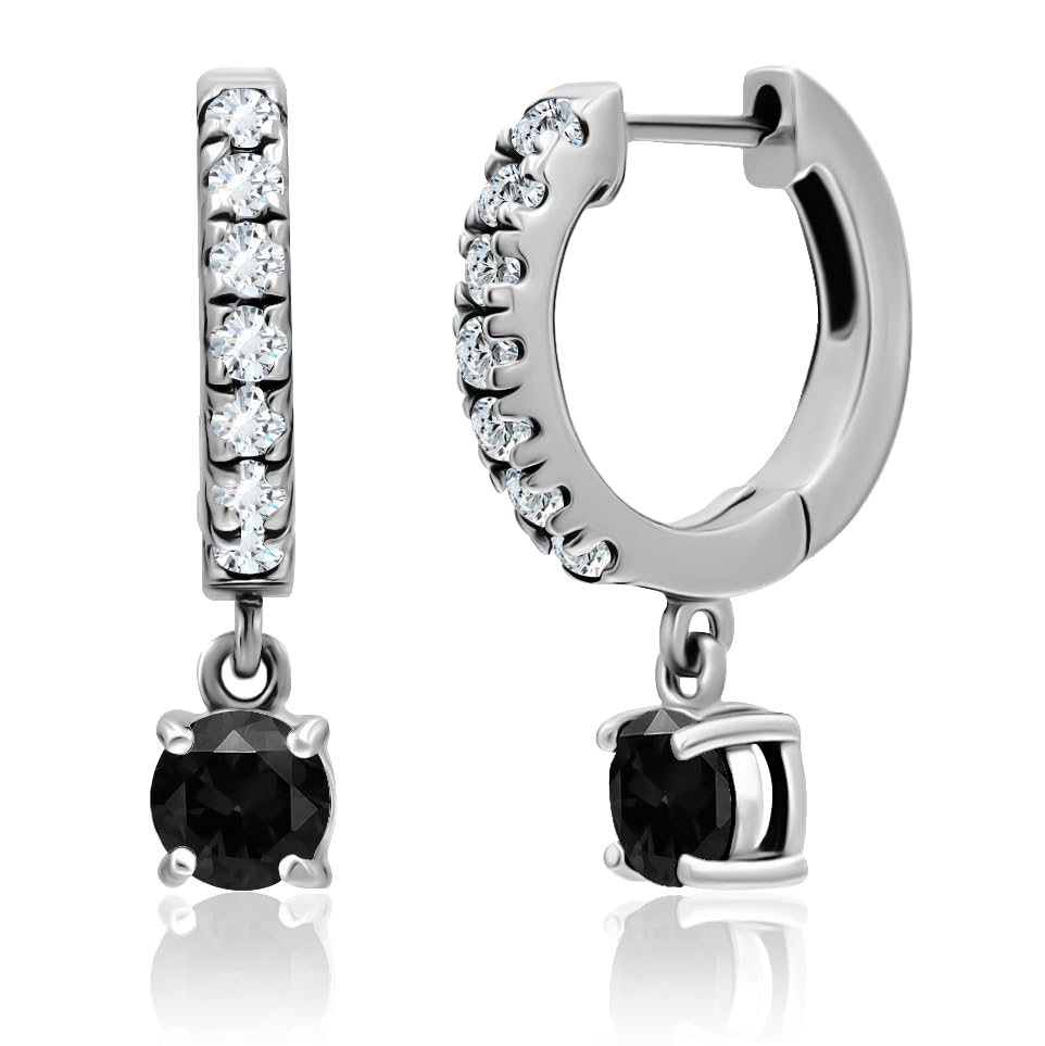 Premium 925 Sterling Silver Huggie Hoop Earrings with Gemstone Birthstones & White CZ – 15mm Dangle Huggie Earrings for Women – Lightweight & Comfortable Mini Hoops – Perfect for Everyday Wear, Gifts & Special Occasions