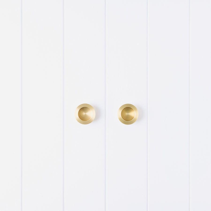 Round Brushed Brass Flush Pull Handle - Elegant Cabinet & Drawer Hardware for Modern Home Decor | Perfect for Kitchen, Bathroom & Furniture Upgrades