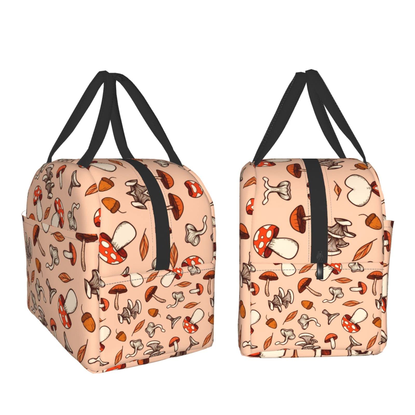 Insulated Lunch Bag with Mushroom Print - Reusable & Portable Lunch Box for Men & Women - Perfect for Work, Travel, Picnic & School Lunch Containers