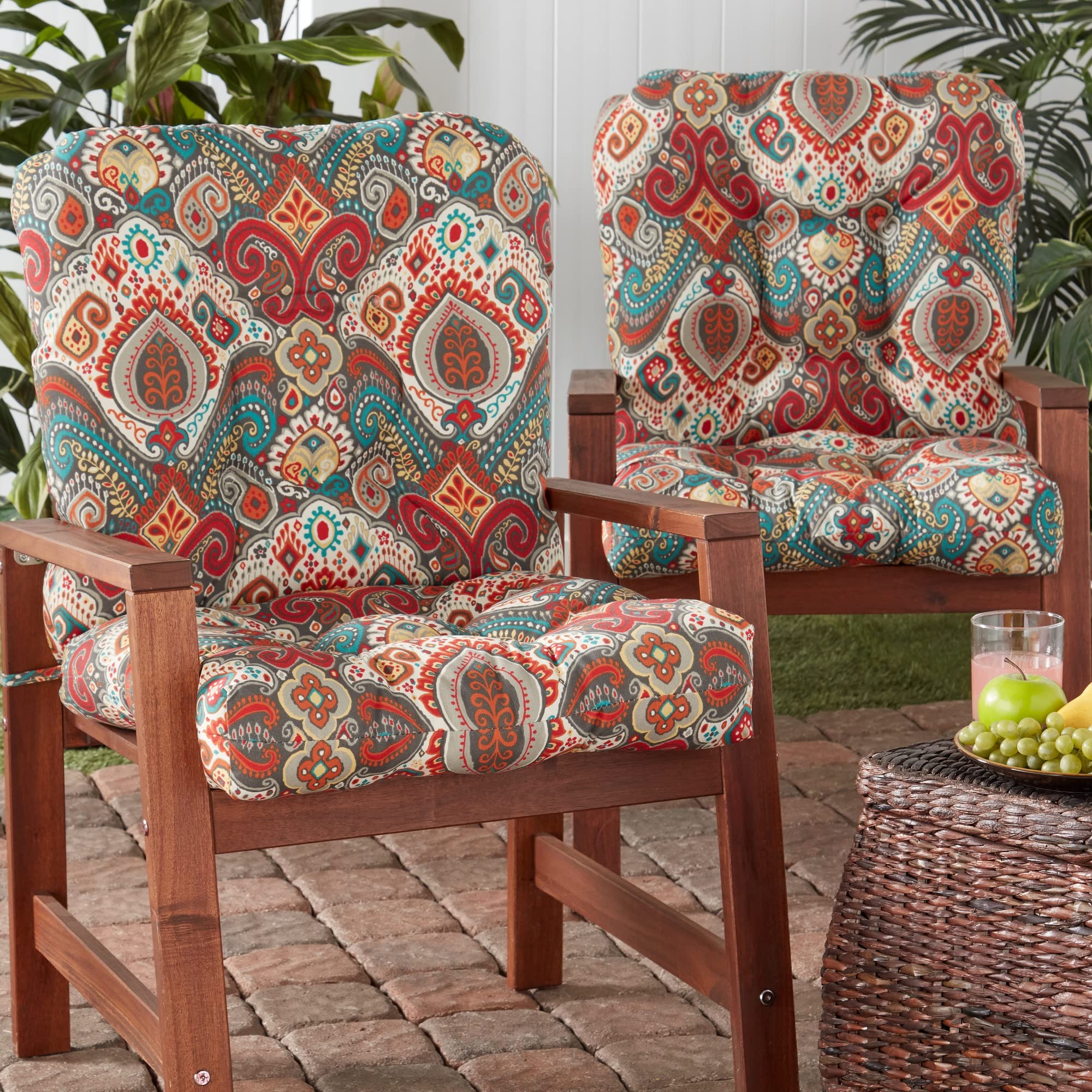 Greendale Home Fashions Outdoor Chair Cushions Set of 2 - Waterproof Patio Seat & Back Cushions for Garden, Deck, Poolside - Painted Desert Design (2-Pack)