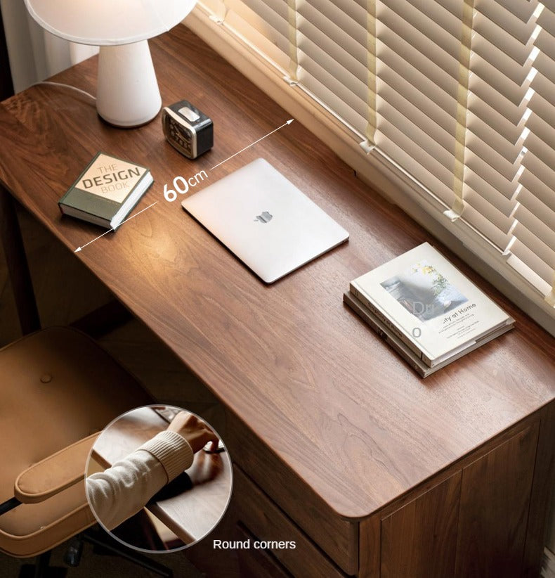 Premium Black Walnut & Ash Solid Wood Desk with 3 Drawers - Modern Home Office Writing Table for Study, Work & Remote Workspace