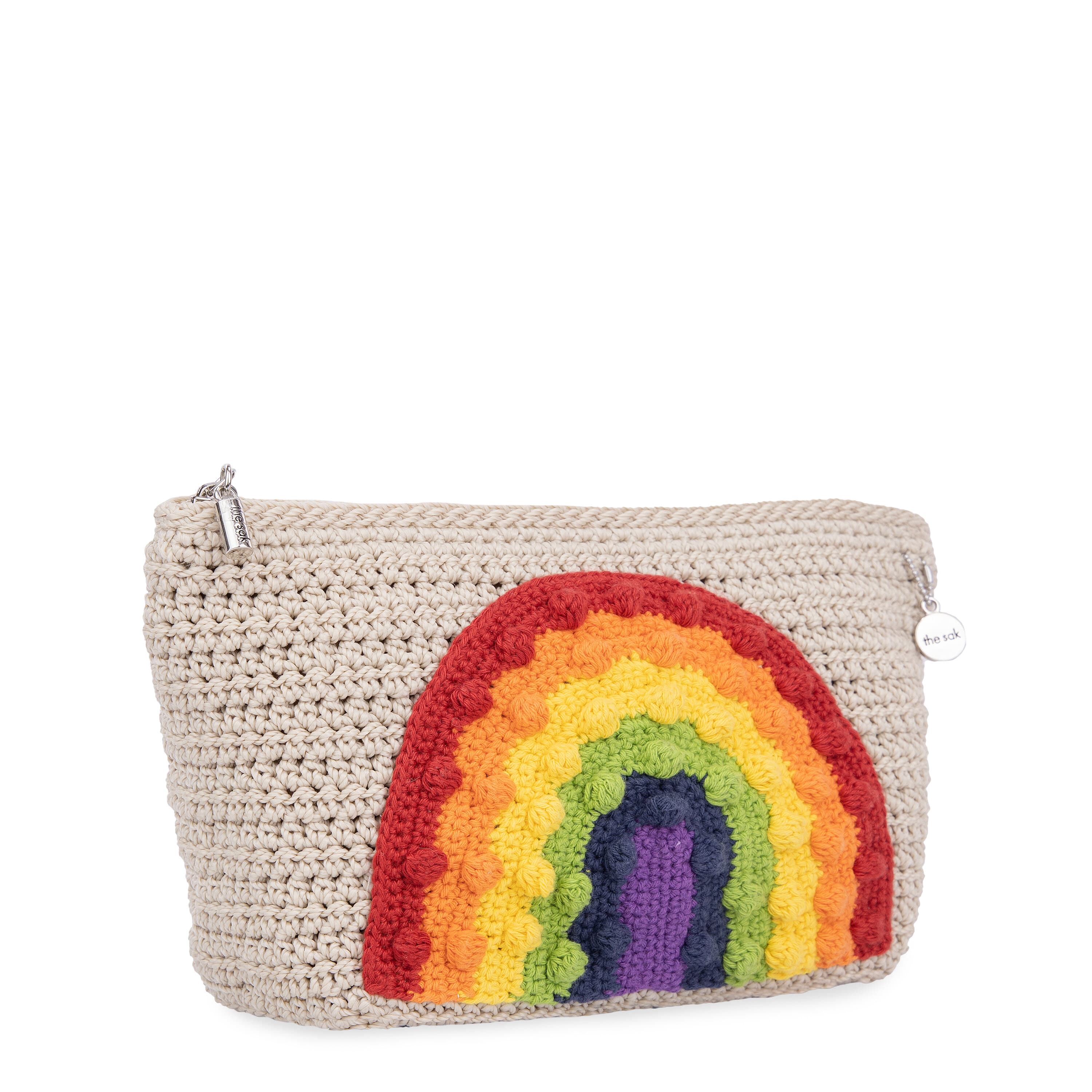 Handmade Crochet Essential Pouch - Rainbow Ecru Color - Perfect for Travel, Makeup, and Small Item Storage