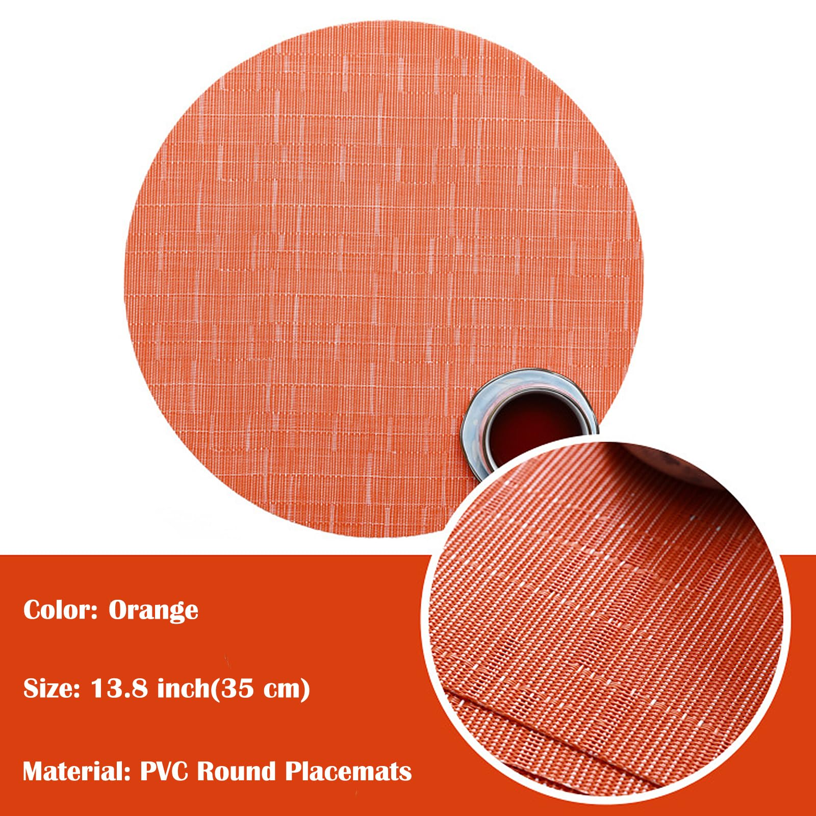 Round Woven Placemats Set of 4 - 13.8 Inch Washable Non-Slip Table Mats for Dining, Christmas Decor, Home, Wedding & Party - Orange Home Decor for Holiday Tablescapes
