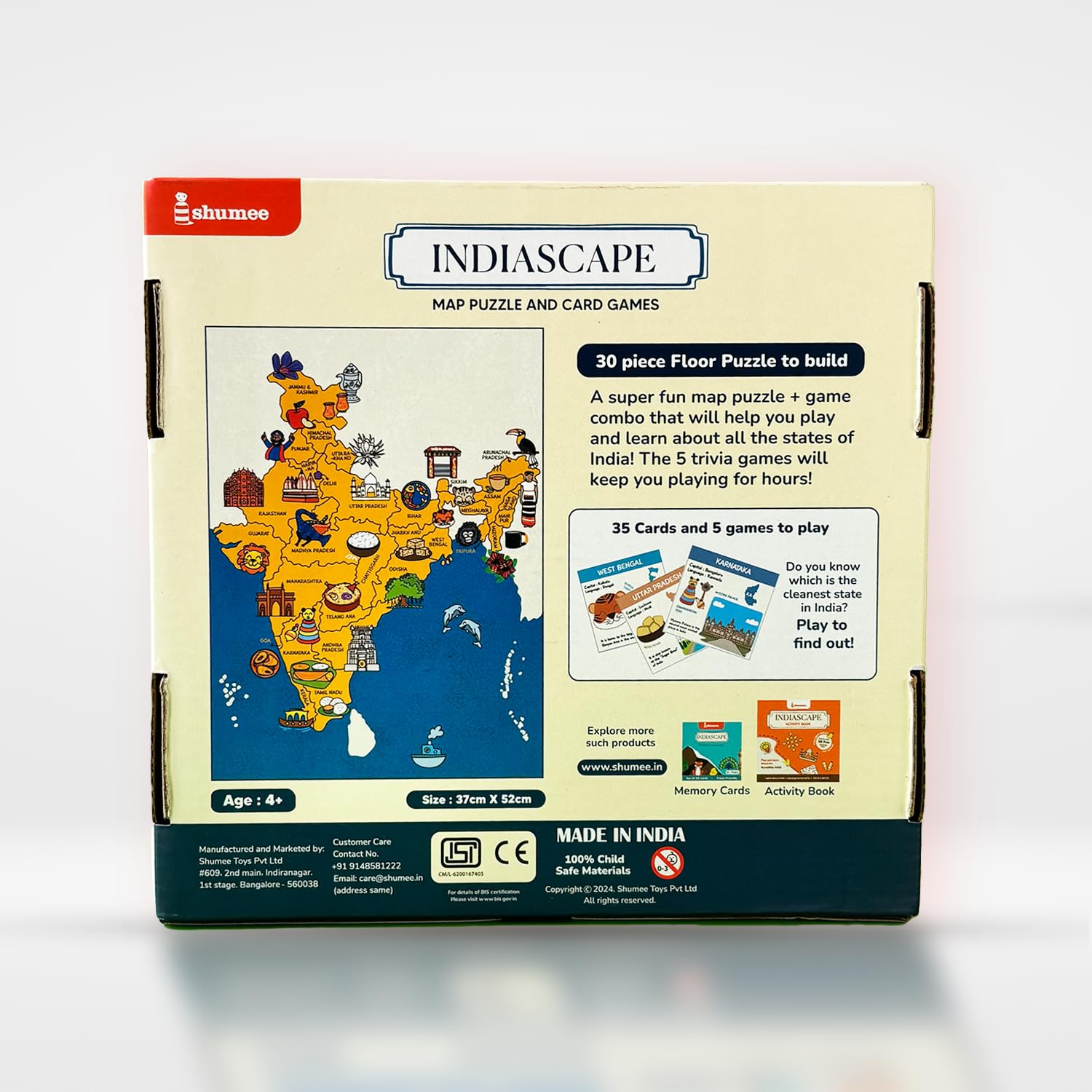 Shumee Indiascape Map Puzzle and Card Games Set - 30 Piece Educational Puzzle, 35 Geography Trivia Cards & 5 Fun Games for Kids Ages 4+ - Multicolor Learning Toys for Home & Classroom Use