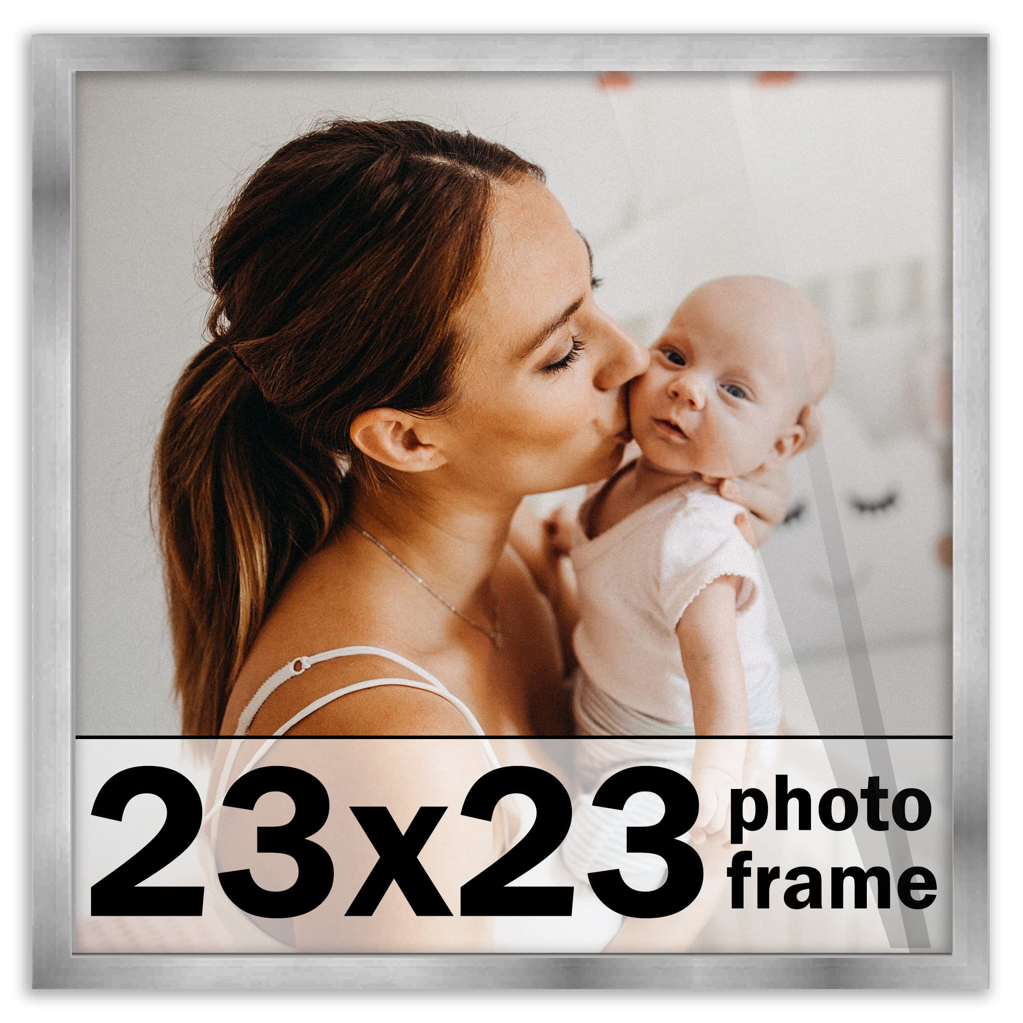23x23 Inch Stainless Steel Silver Picture Frame - Modern Square Wall Frame with UV Acrylic Shatter Guard & Acid-Free Backing - Perfect for Family Photos, Home Decor, and Office Wall Display
