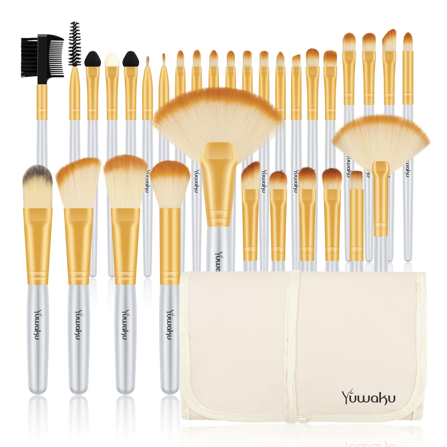 32-Piece Professional Makeup Brush Set - Eyeshadow, Foundation, Concealer, Eyelash & Blusher Brushes for Flawless Makeup Application | Perfect for Beginners & Professionals | Salon & Home Use (Champagne)