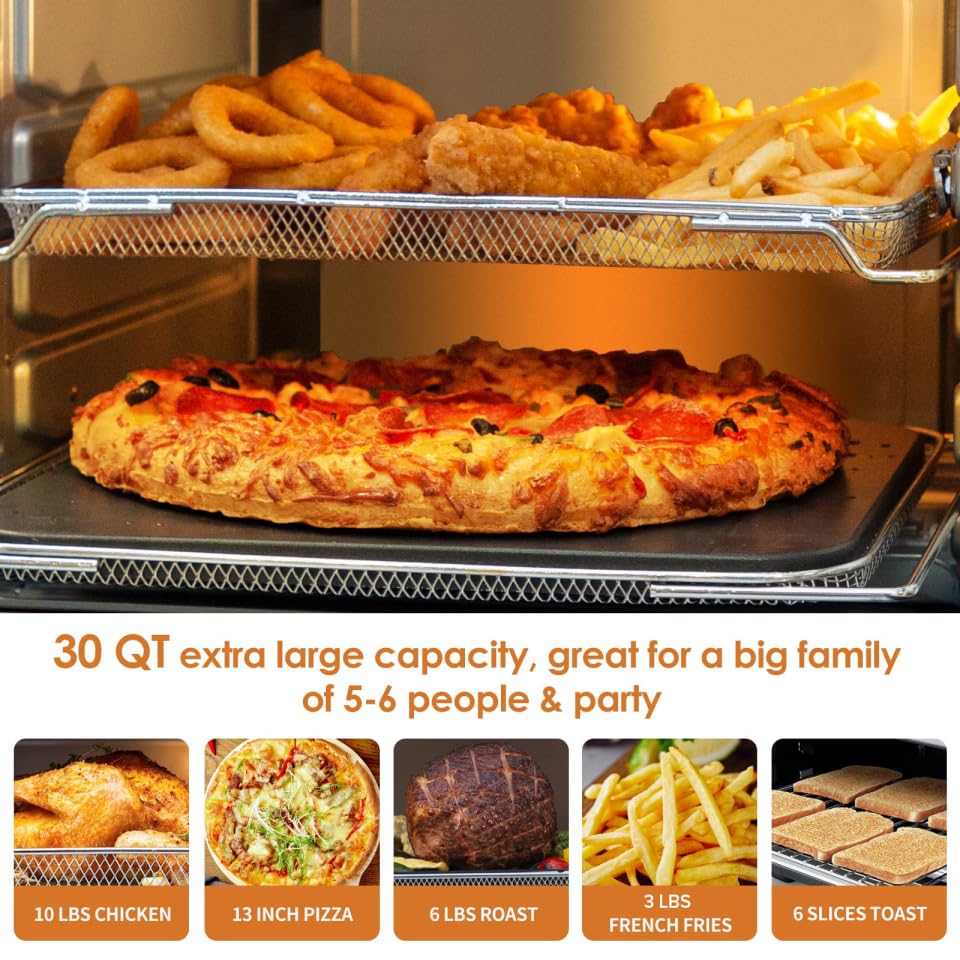 Nuwave Bravo XL Air Fryer Toaster Smart Oven - 12-in-1 Countertop Convection Oven with Grill/Griddle Combo, 30-Quart Large Capacity, 50°F-500°F Adjustable Temperature in 5°F Increments, Built-in Smart Thermometer & Linear T Technology - Perfect for Baking, Roasting, Air Frying & Family Cooking