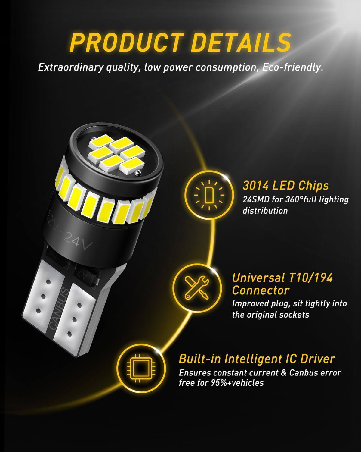 194 LED Bulb - 6000K Cool White Super Bright LED Interior Light Kit for Cars, Trucks, SUVs - Perfect for License Plate Lights, Dome Lights, and Map Lights - Upgrade Your Vehicle Interior Lighting